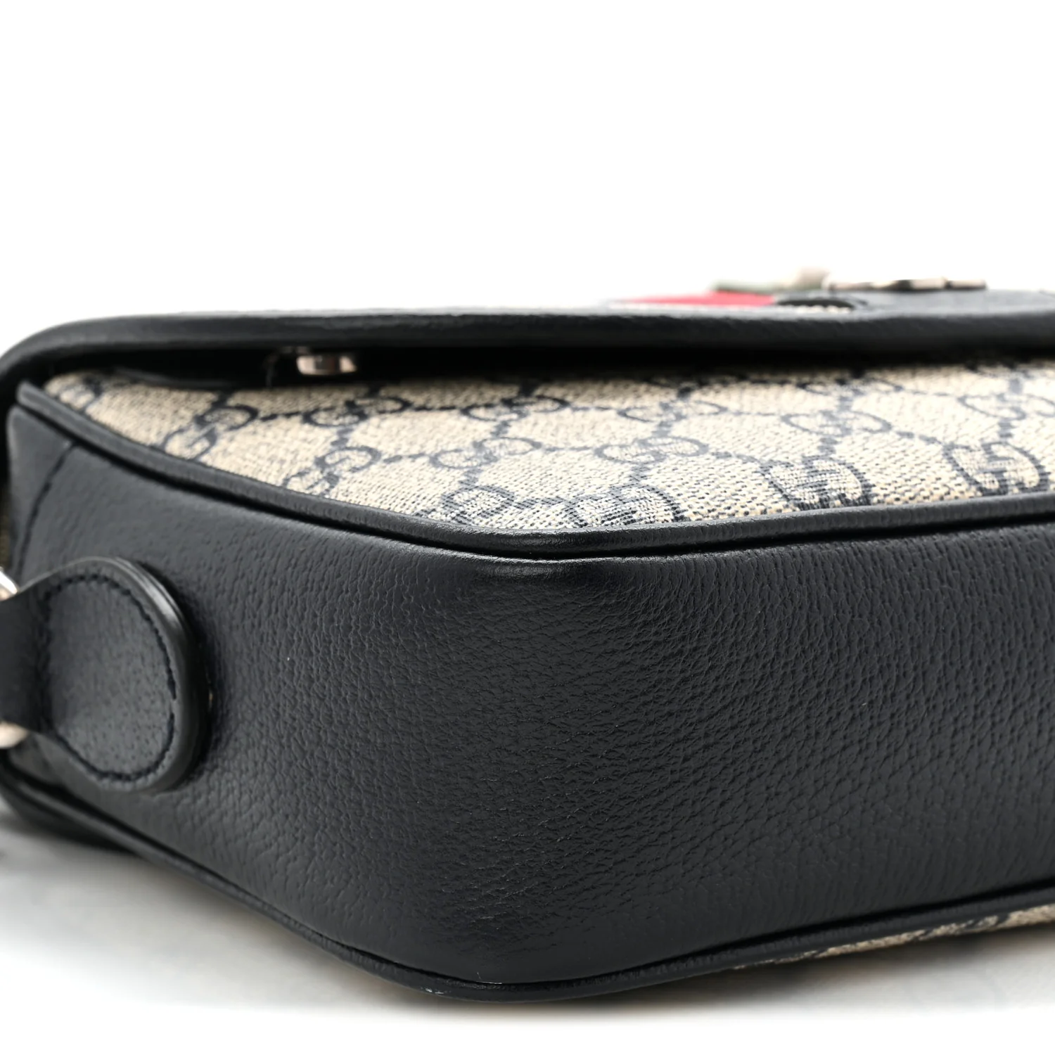 GG Supreme Monogram Textured Dollar Calfskin Web Studded Mini Ophidia Flap Shoulder Bag Beige Blue - Top Club