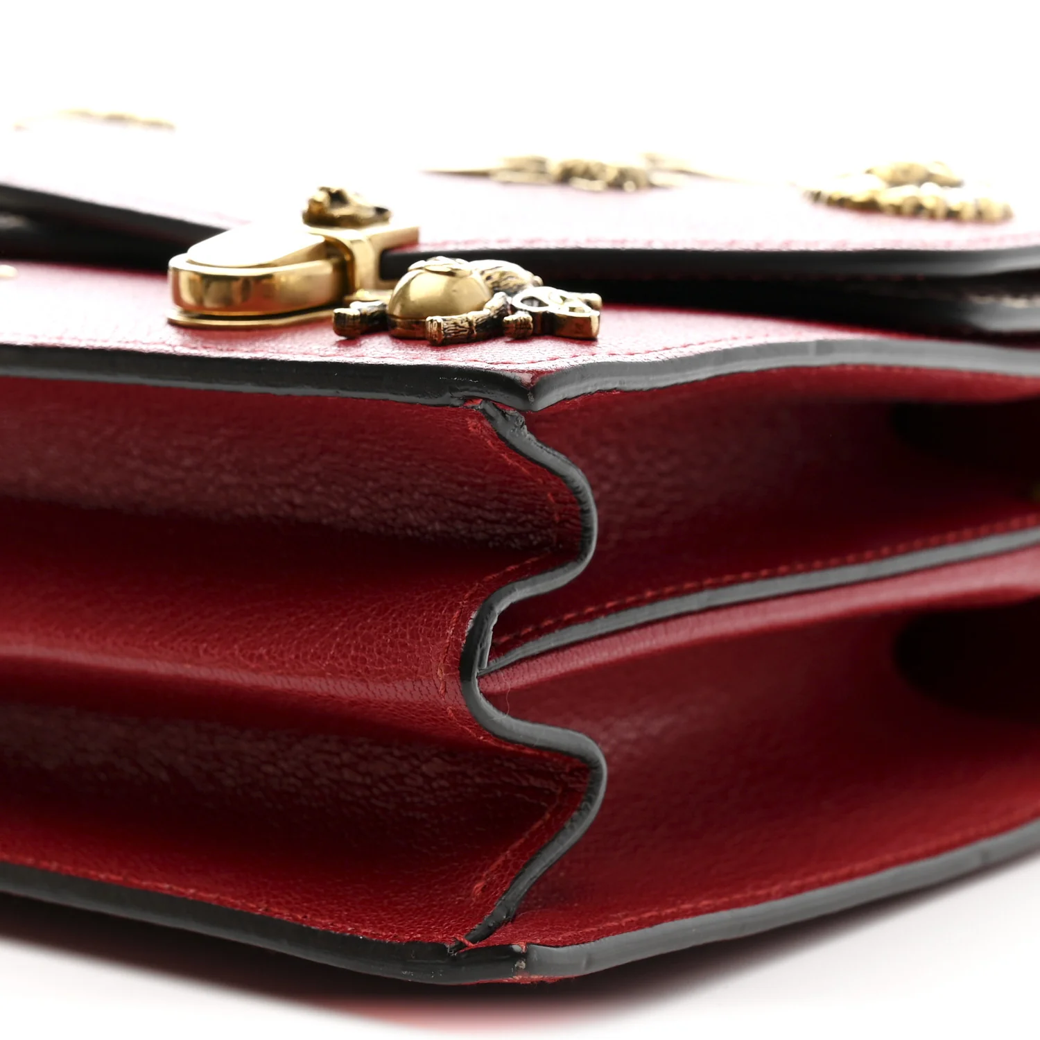 Calfskin Snakeskin Studded Small Ottilia Top Handle Bag Hibiscus Red - Top Club