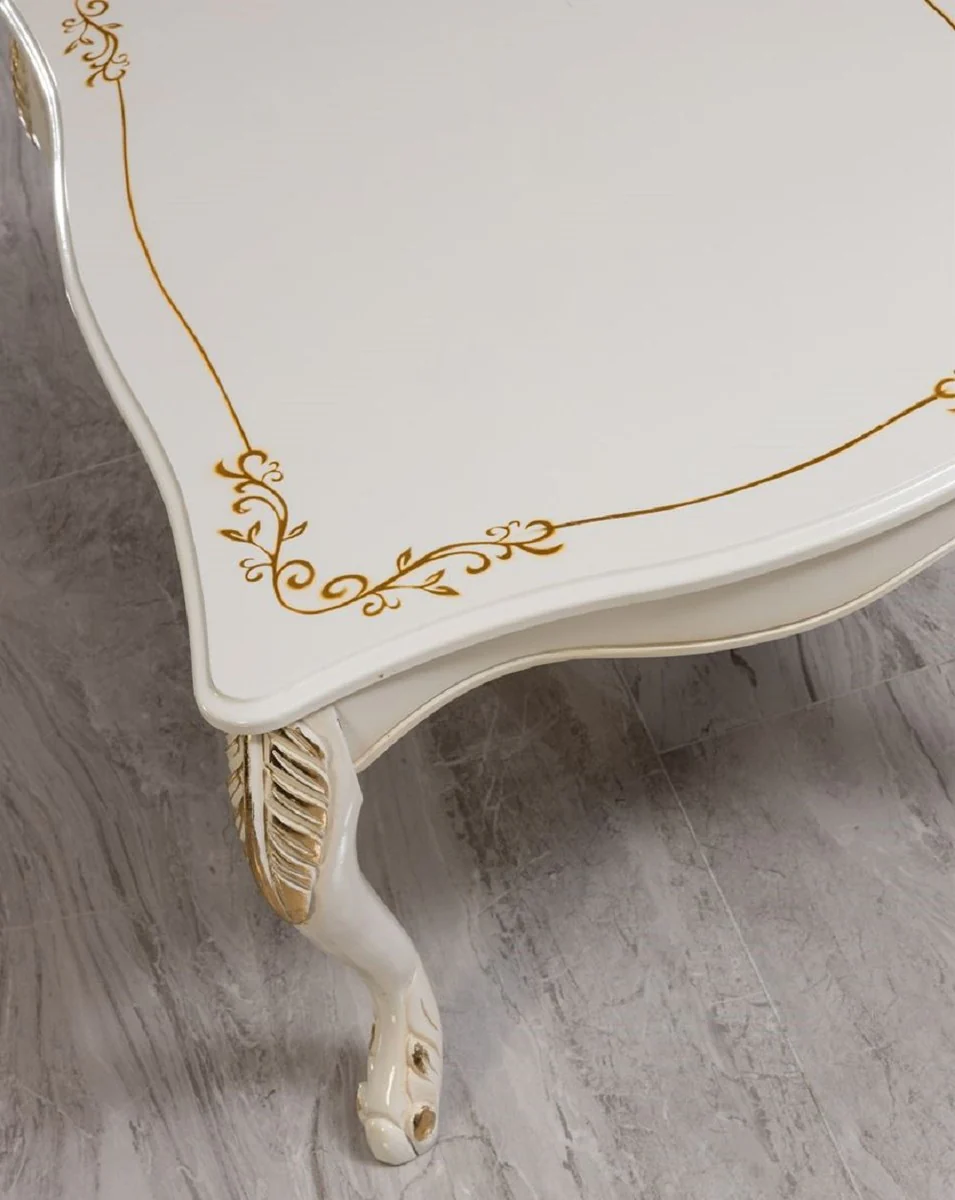 Luxury Baroque Living Room Set White / Gold - 2 Baroque Sofas & 2 Baroque Armchairs & 1 Baroque Coffee Table - Luxury Living Room Furniture in Baroque Style - Baroque Furniture - Noble & Ornate