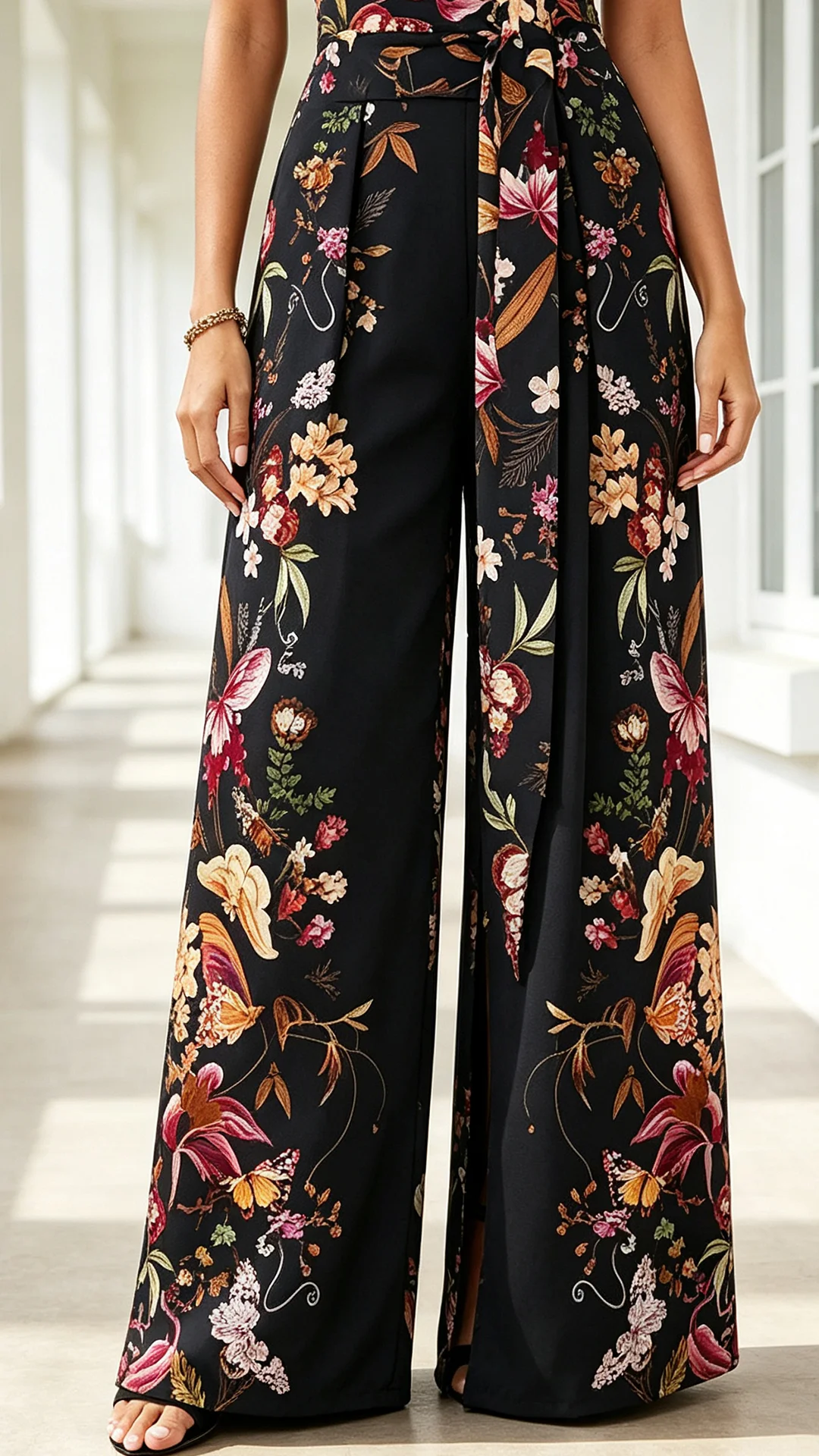Defined Waist Slimming - Black Butterfly Print Wrinkle-Resistant Wide-Leg Jumpsuit - Nordfashionstorm - Women's Clothing, Fashion for You - Nordfashionstorm.com