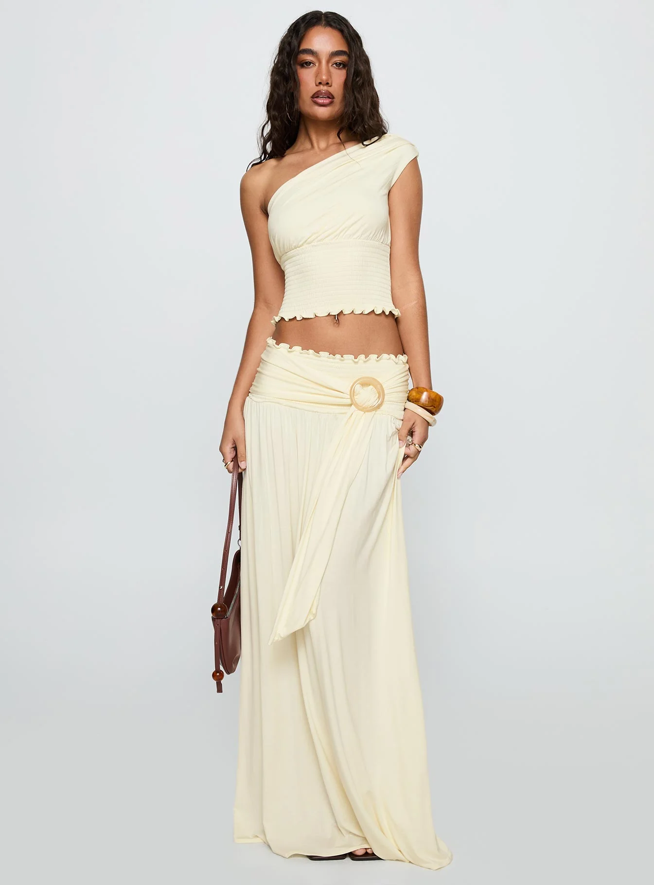 Full Orbit Shirred Maxi Skirt Cream