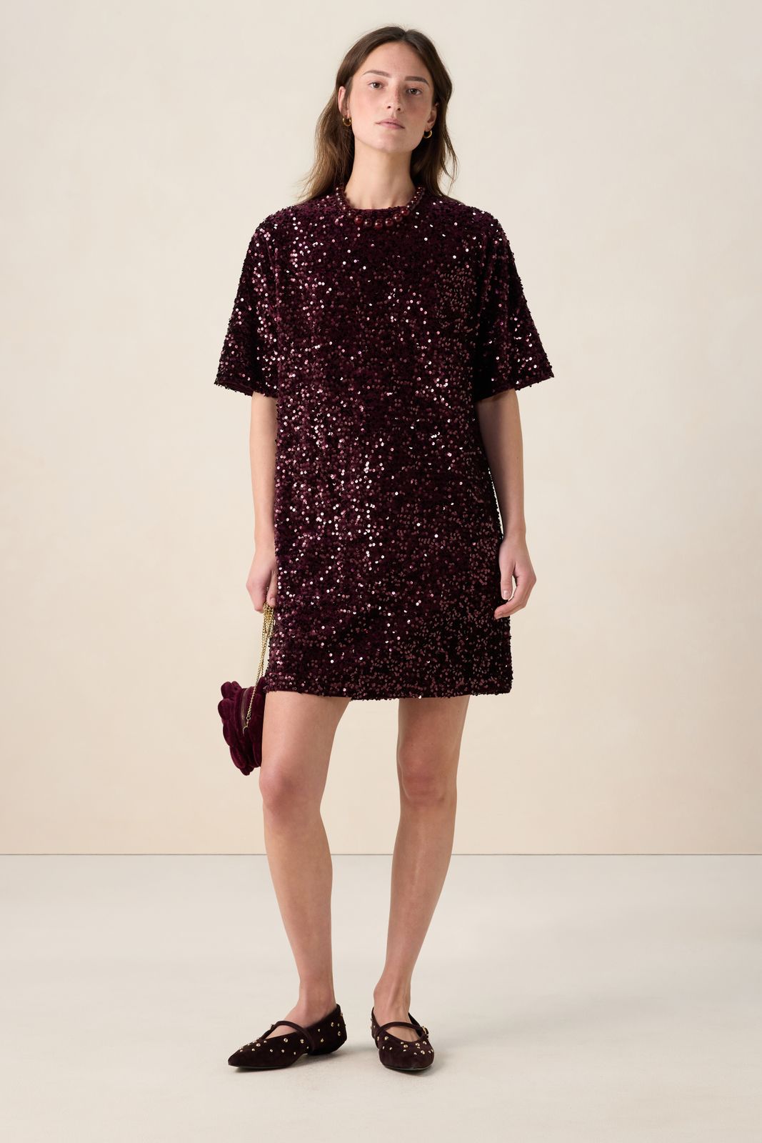 Donkerrode jurk met pailletten