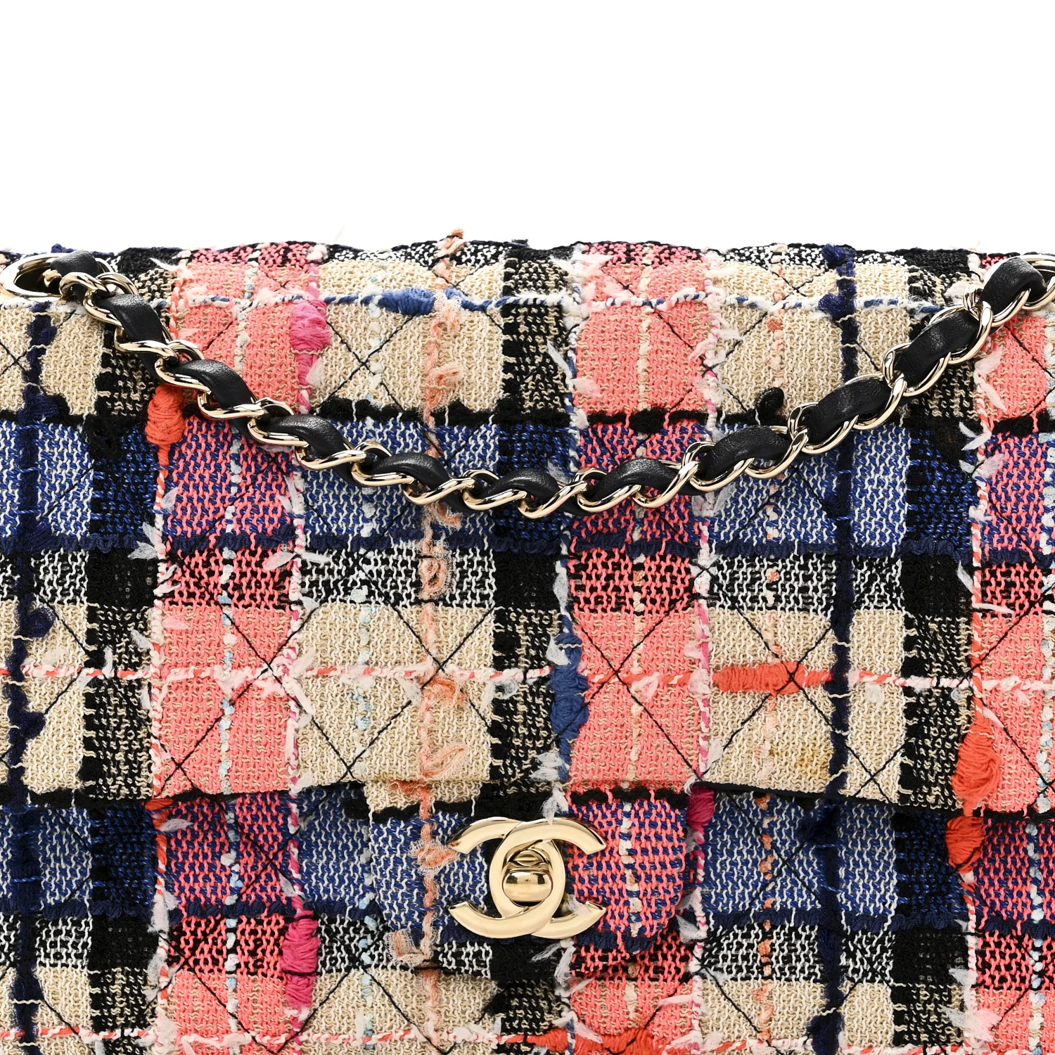Tweed Quilted Medium Double Flap Blue Orange Yellow - Top Club