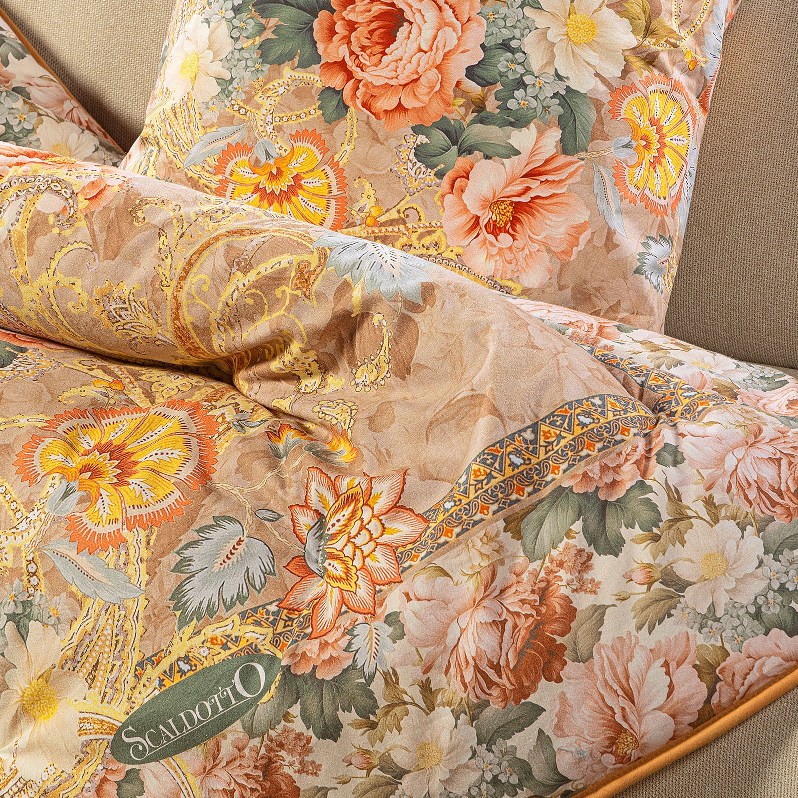 Plaid Scaldotto In Cotone Pettinato Flora Cm. 130X170 Oro Caleffi