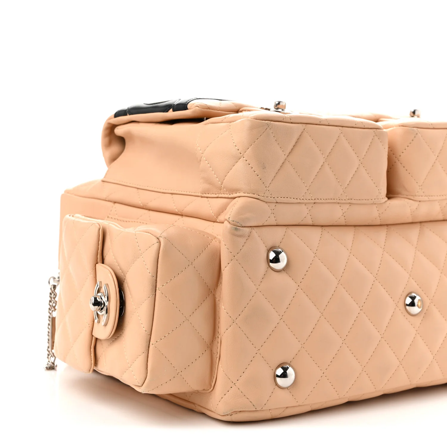 Calfskin Quilted Large Cambon Multipocket Reporter Beige Black - Top Club