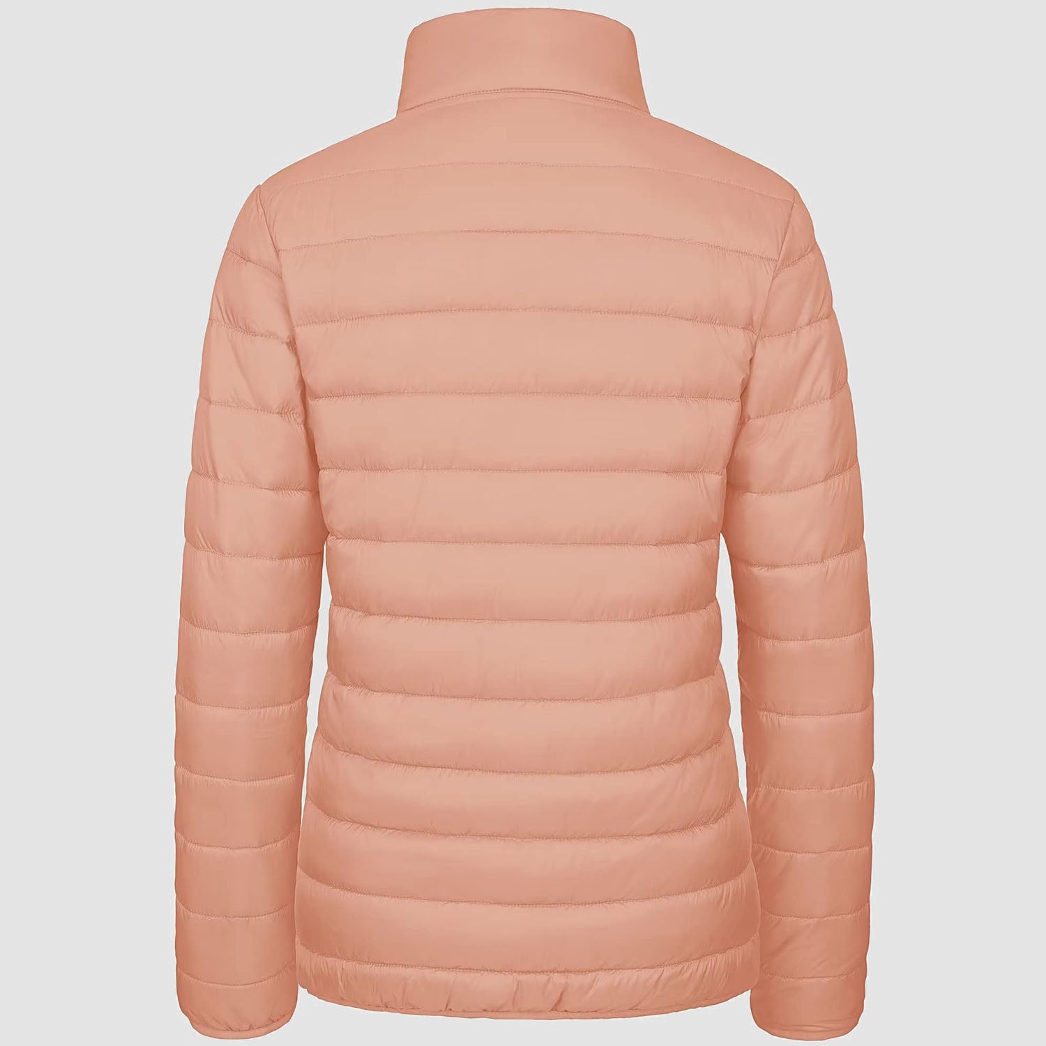 Women Lightweight Puffer Jacket Stand Collar Full Zip Quilted Lined Winter Coat