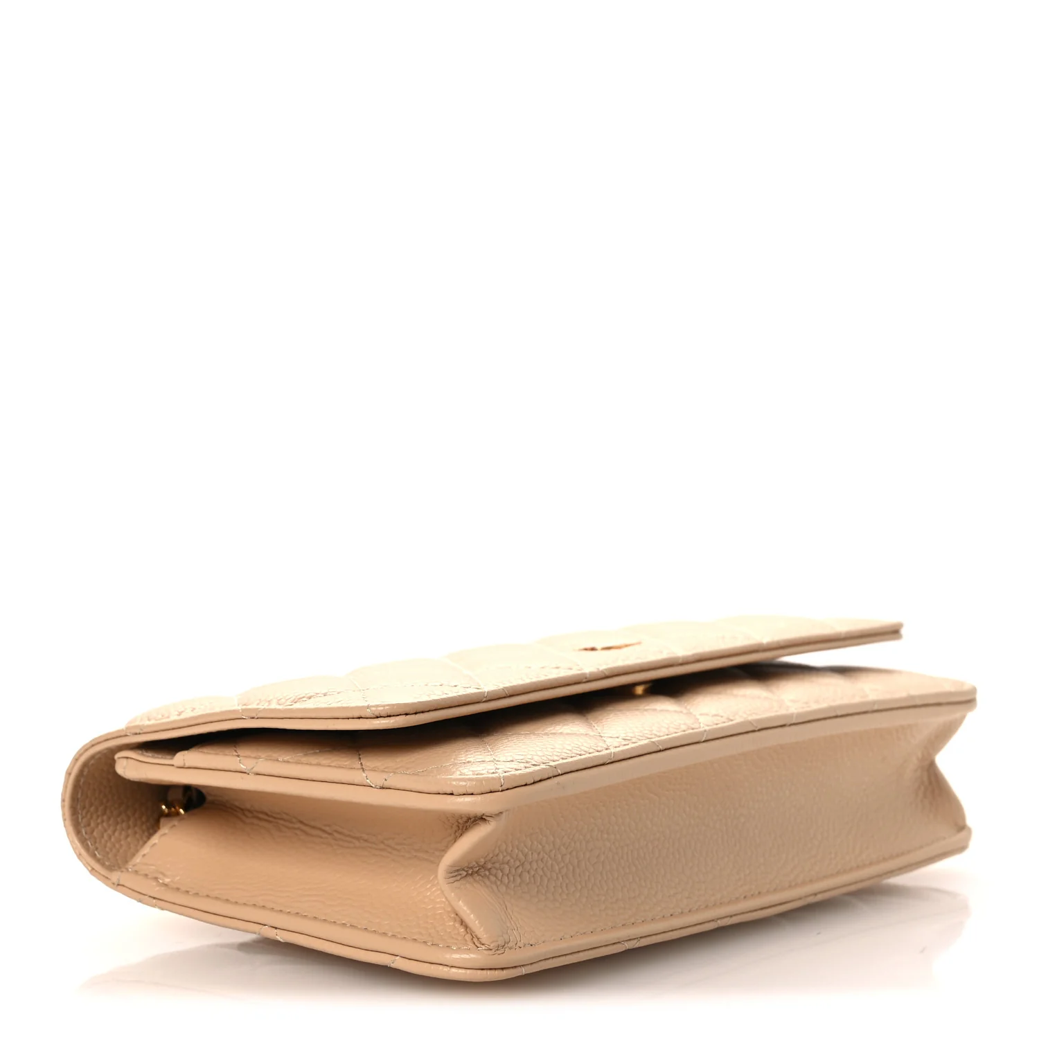 Caviar Quilted Wallet on Chain WOC Beige - Top Club