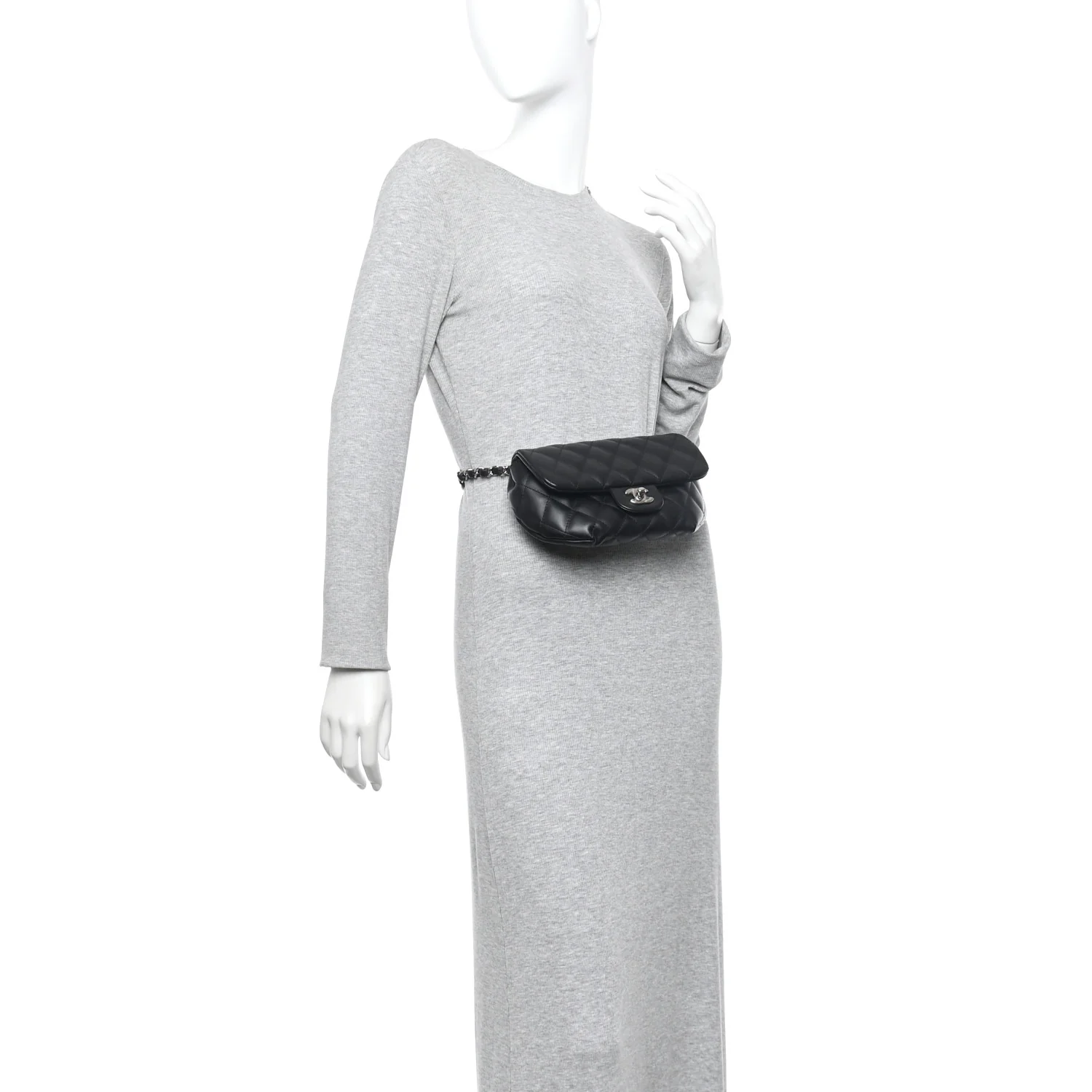 Calfskin Quilted CC Uniform Flap Belt Bag Black