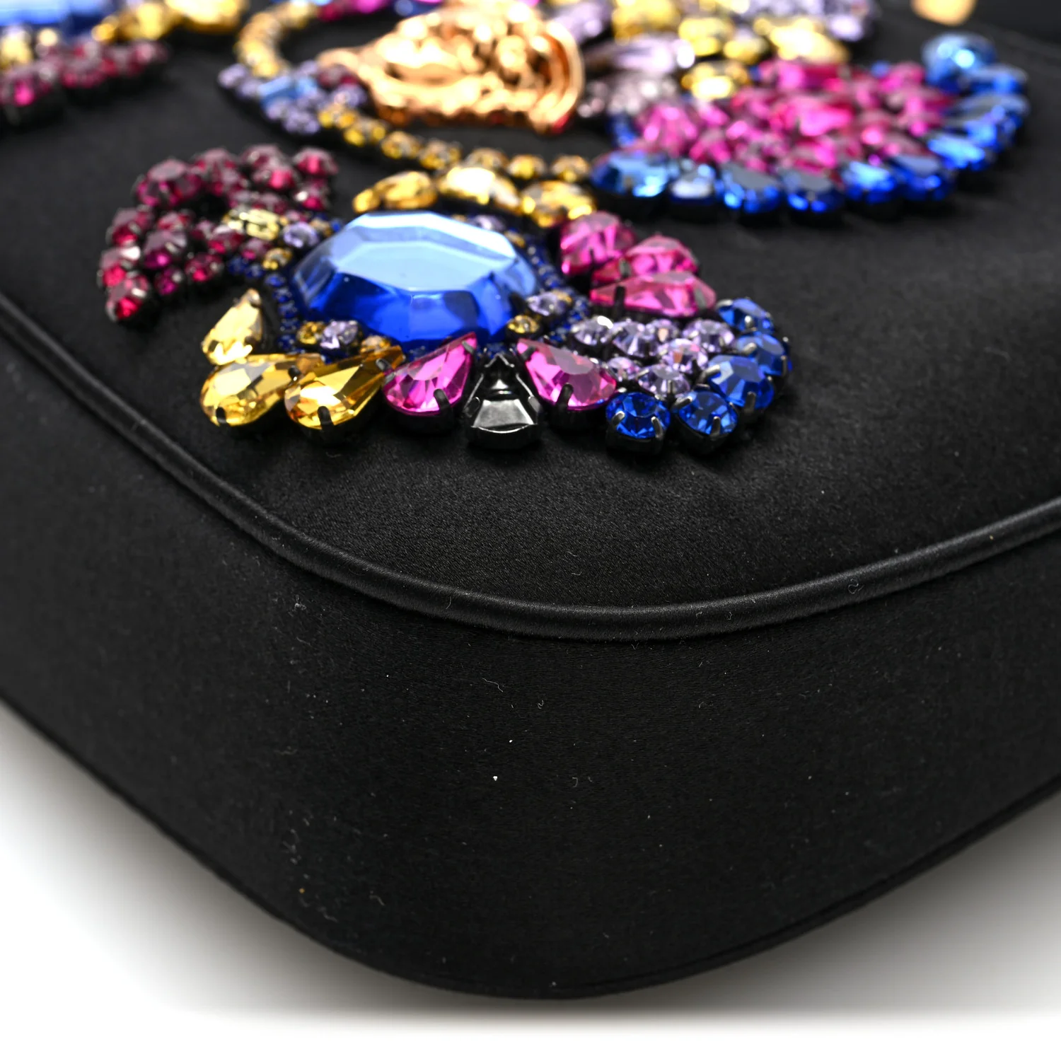 Satin Crystal Embellished La Medusa Mini Hobo Bag Black Multicolor - Top Club