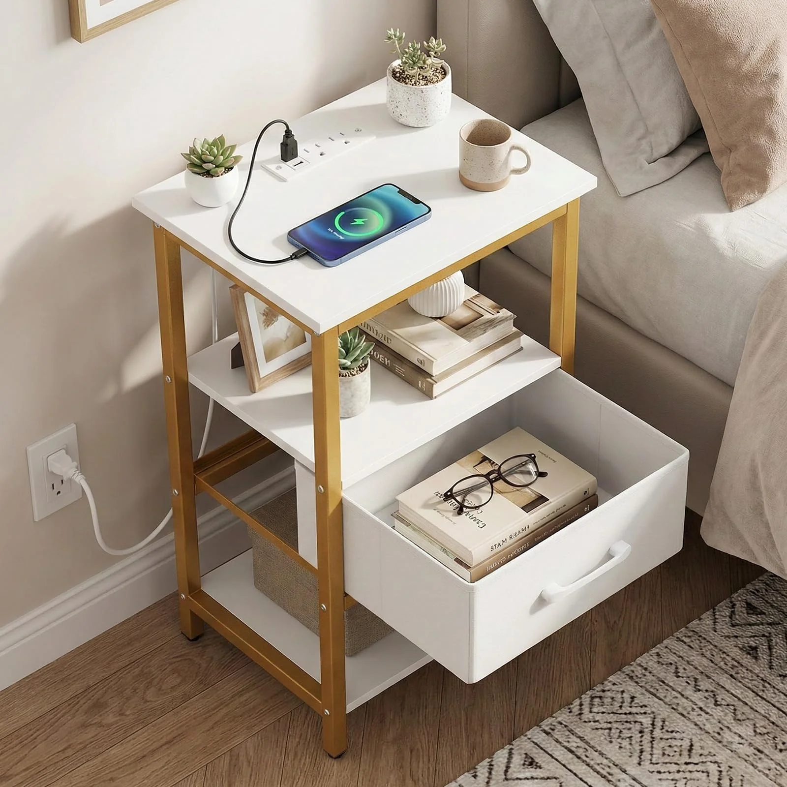BEFOUNDLOVELY 1/2 Nightstand with Charging Station Bedside Table