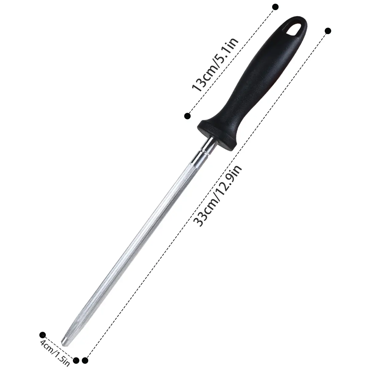 Knife Sharpener Rod Kitchen Knives Sharpener Professional Knife Sharpening Steel Honing Rod with Hanging Holes (13 inches) Black