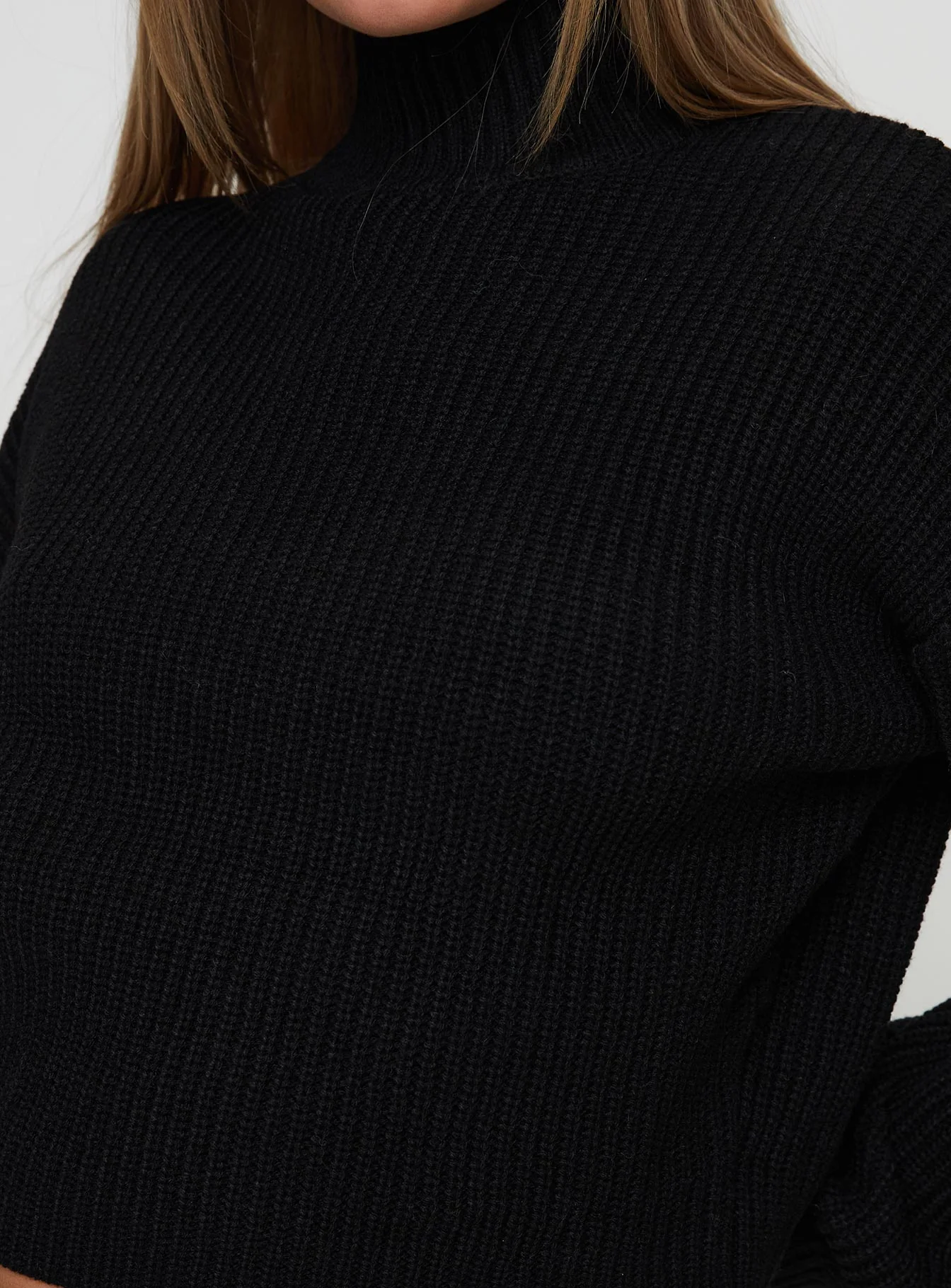Sayge Mock Neck Knit Sweater Black