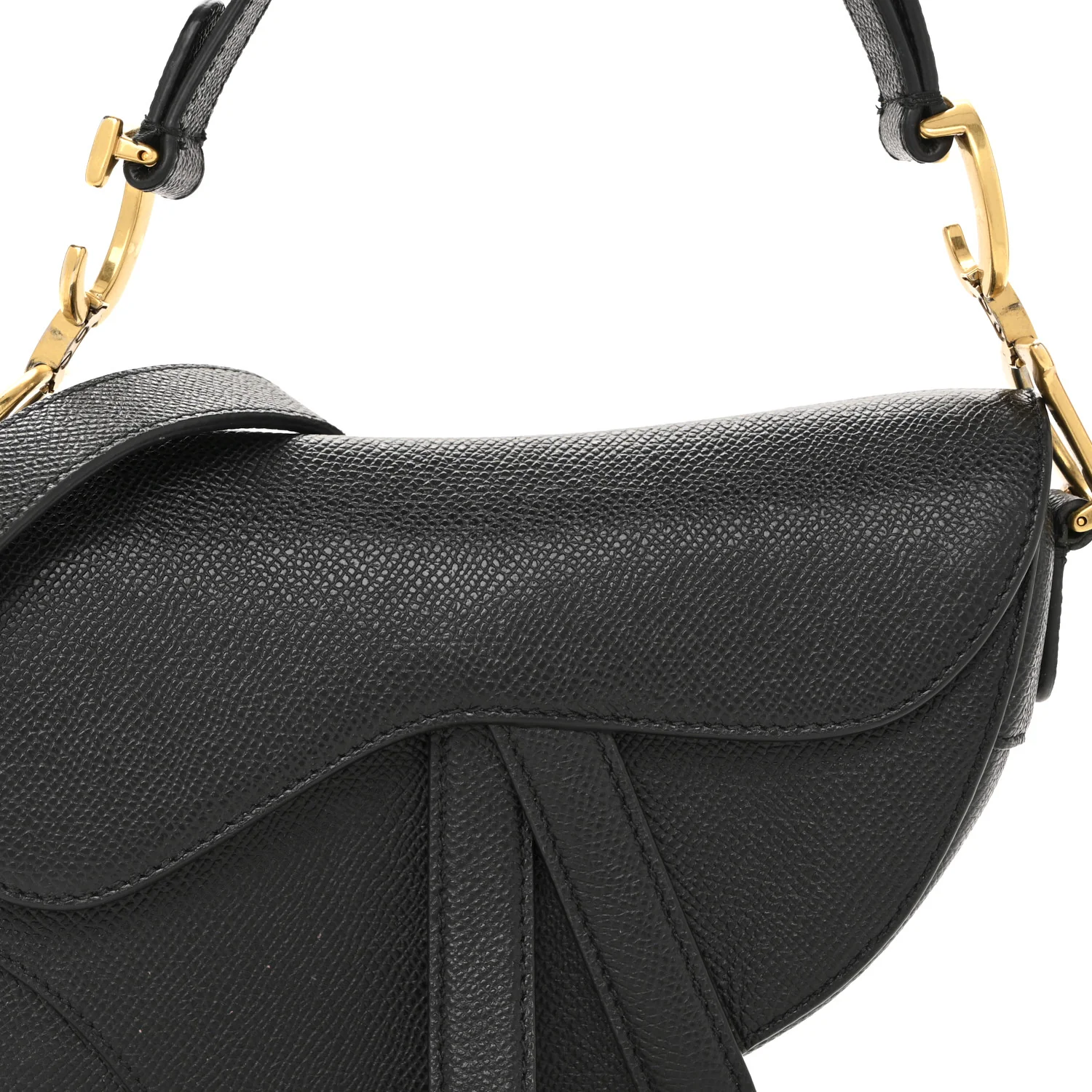 Grained Calfskin Mini Saddle Bag With Strap Black - Top Club