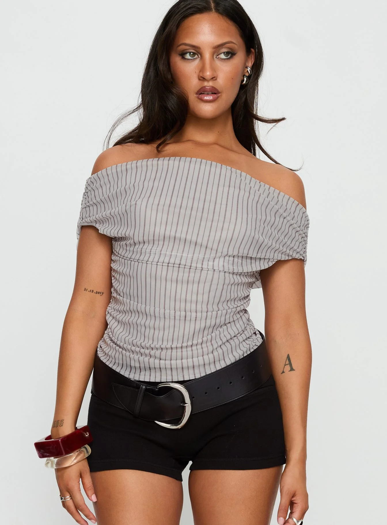 Hailley Off Shoulder Top Stripe