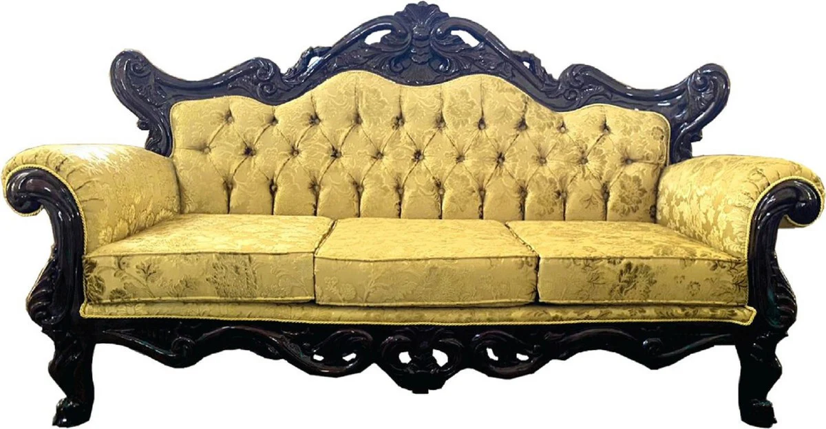 Luxury Baroque Living Room Set Gold with Pattern / Dark Brown - 1 Baroque Sofa & 2 Baroque Armchairs - Living Room Furniture in Baroque Style - Noble & Magnificent