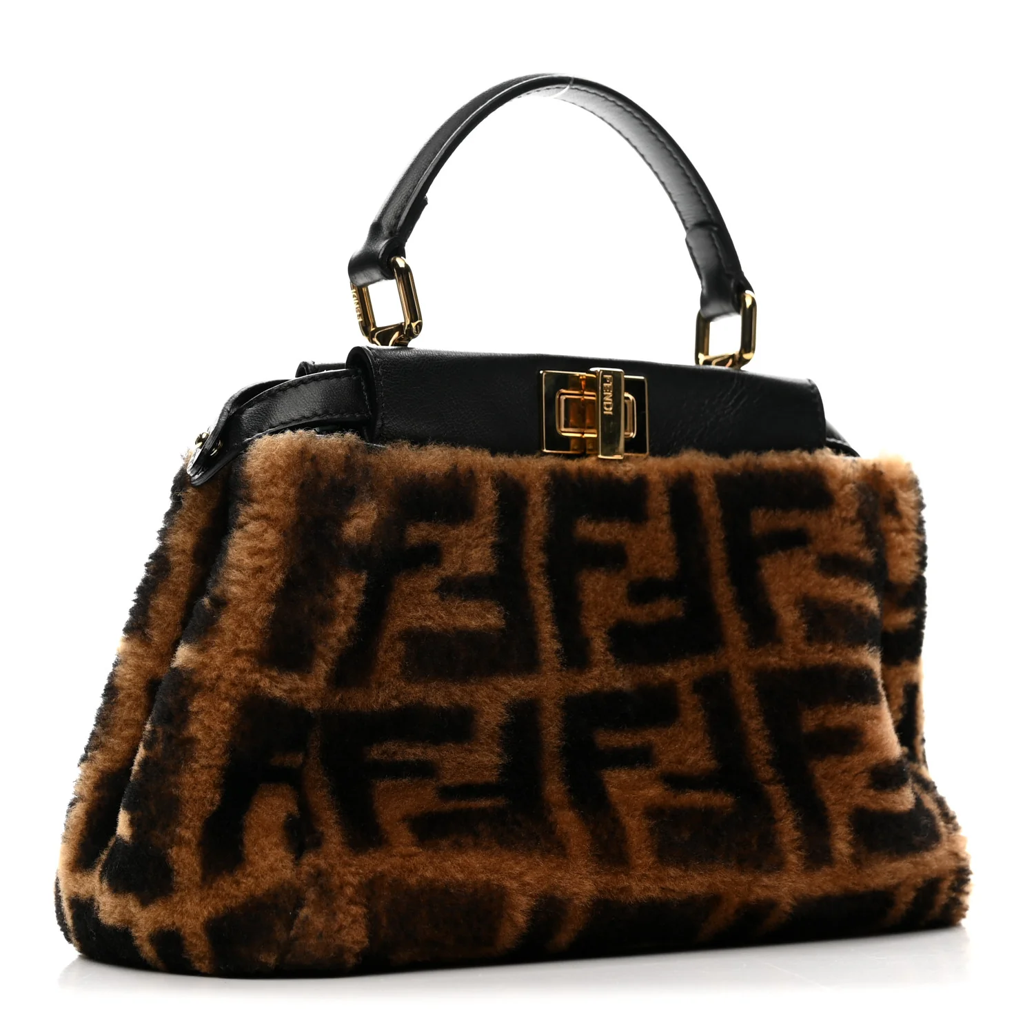 Shearling Nappa Macro FF 1974 Mini Peekaboo Iconic Satchel Tobacco Black - Top Club