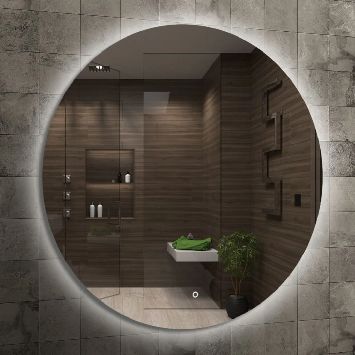 Luxury bathroom mirror Ø 60 cm - Round wall mirror with LED lighting - Bathroom furniture - Bathroom accessories