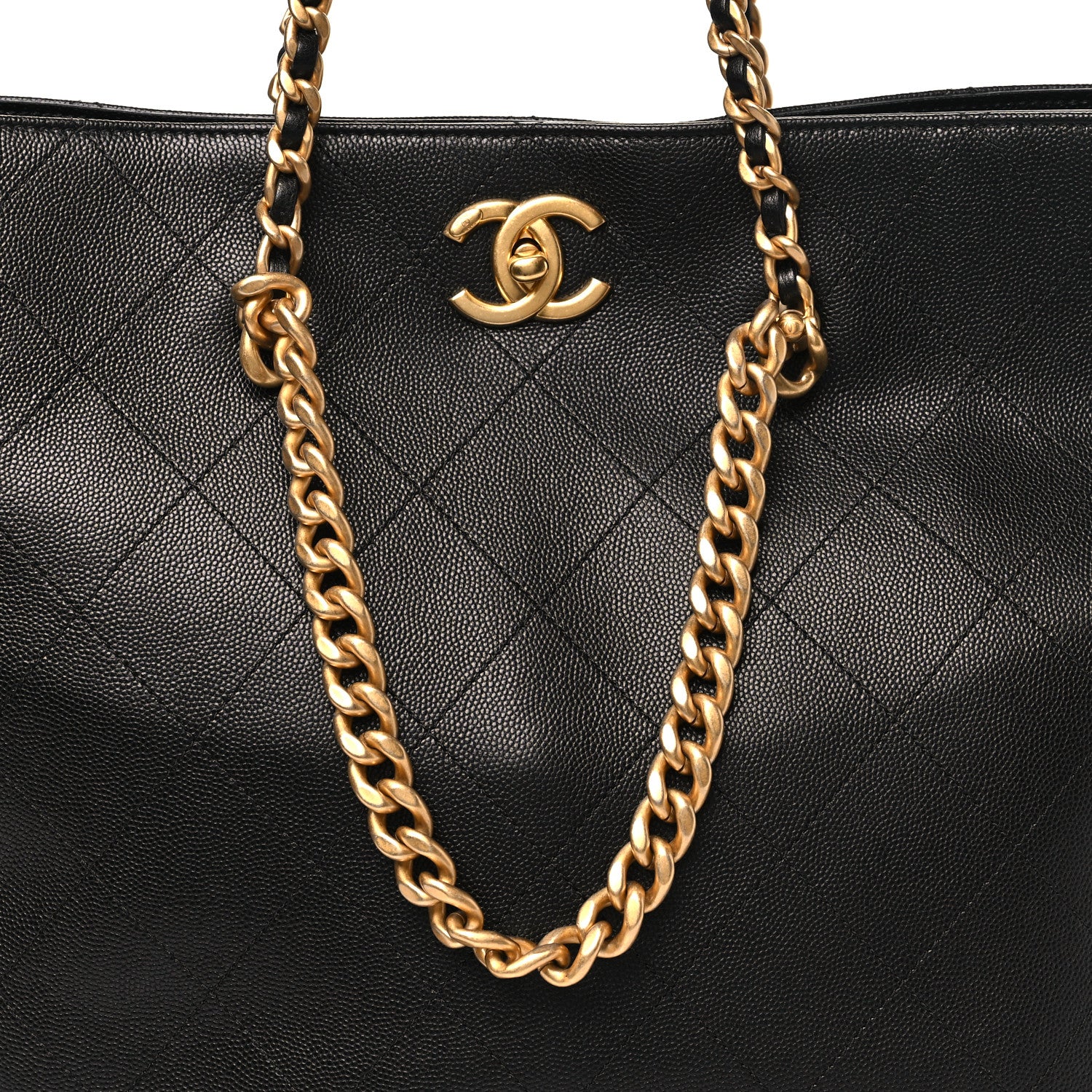 Shiny Caviar Stitched Softly Quilted Tote Black - Top Club