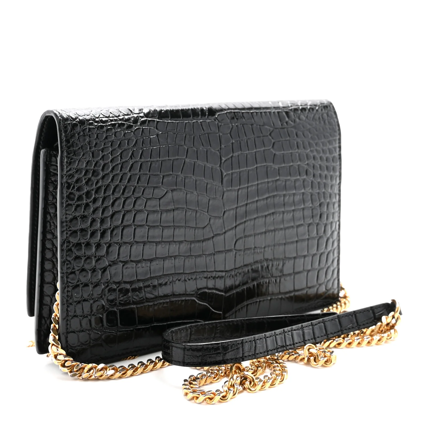 Calfskin Crocodile Embossed Kate Monogram Tassel Chain Wallet Black - Top Club