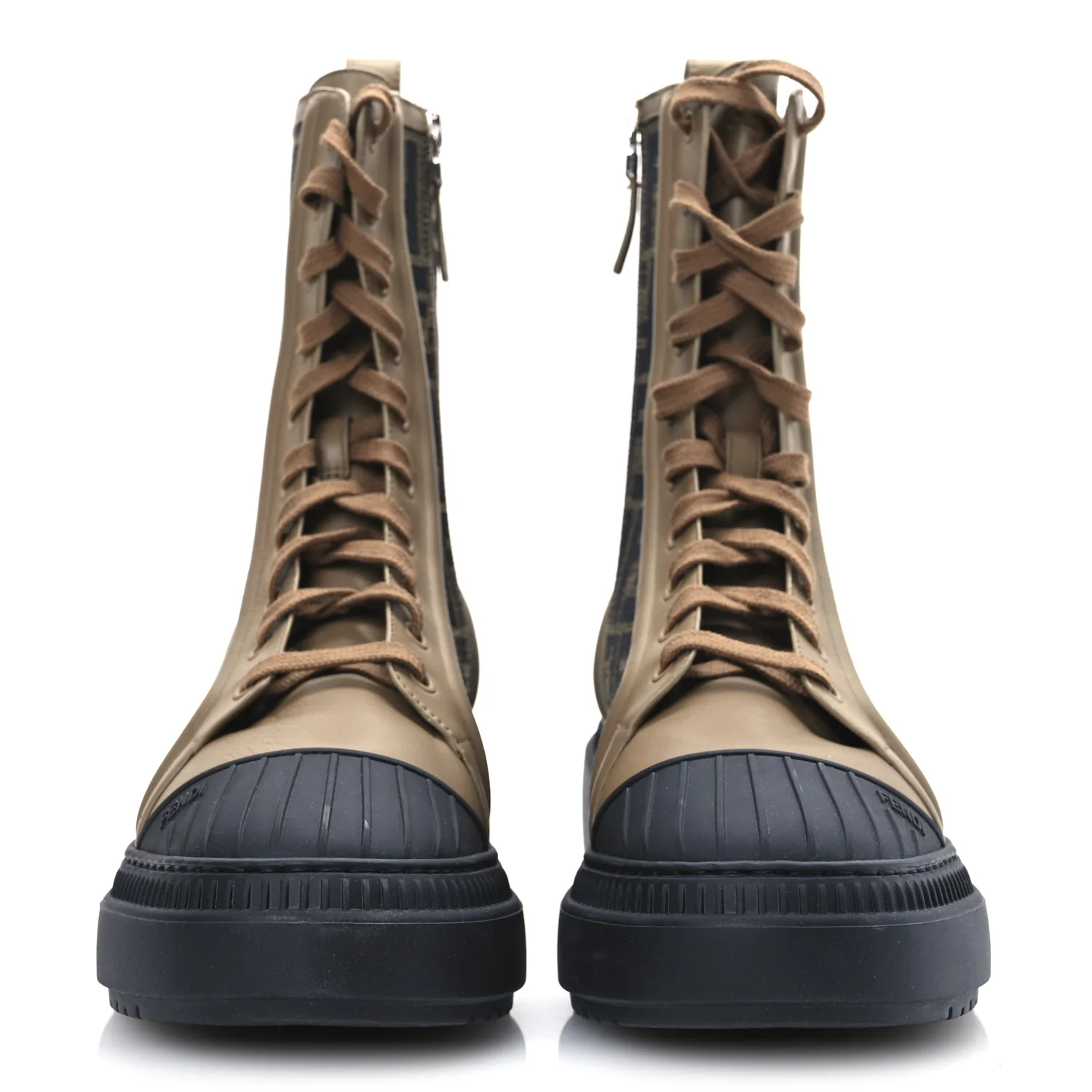 Fabric Jacquard Vitello FF Domino 50mm Biker Boots 41 Tobacco Black Sand - Top Club