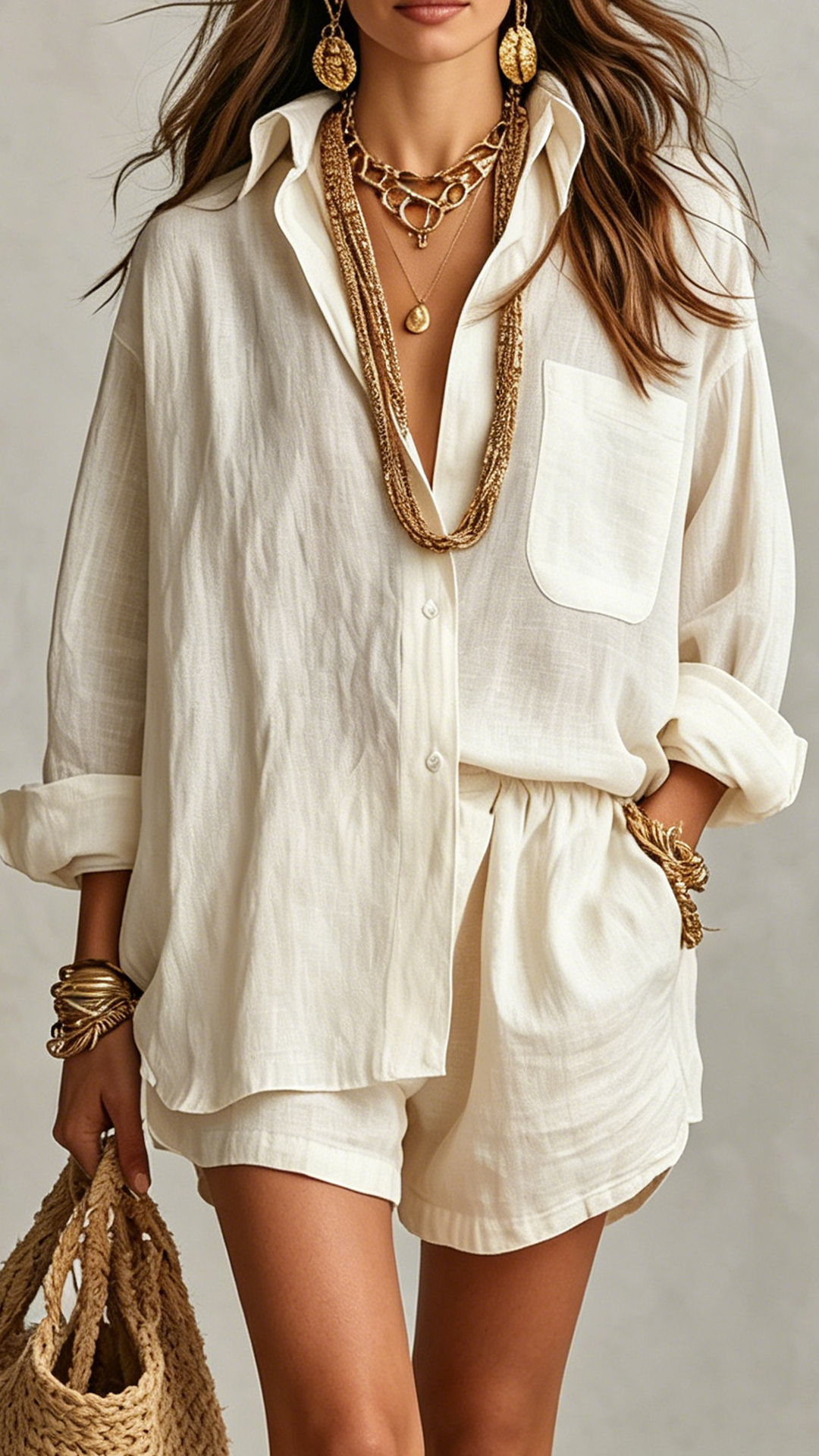 Women's Cotton-Blend Textured Shirt & Shorts Set - Nordfashionstorm - Women's Clothing, Fashion for You - Nordfashionstorm.com