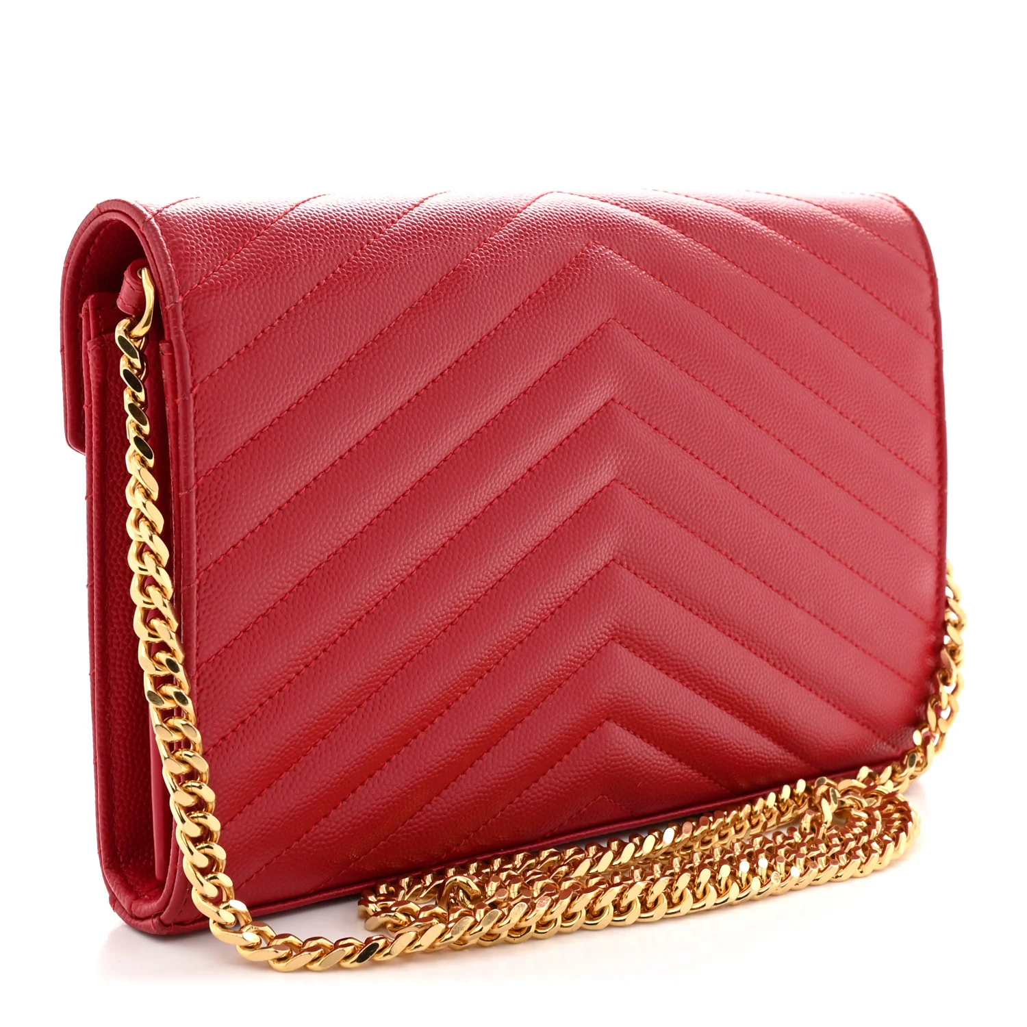 Grain De Poudre Matelasse Chevron Monogram Chain Wallet New Red - Top Club