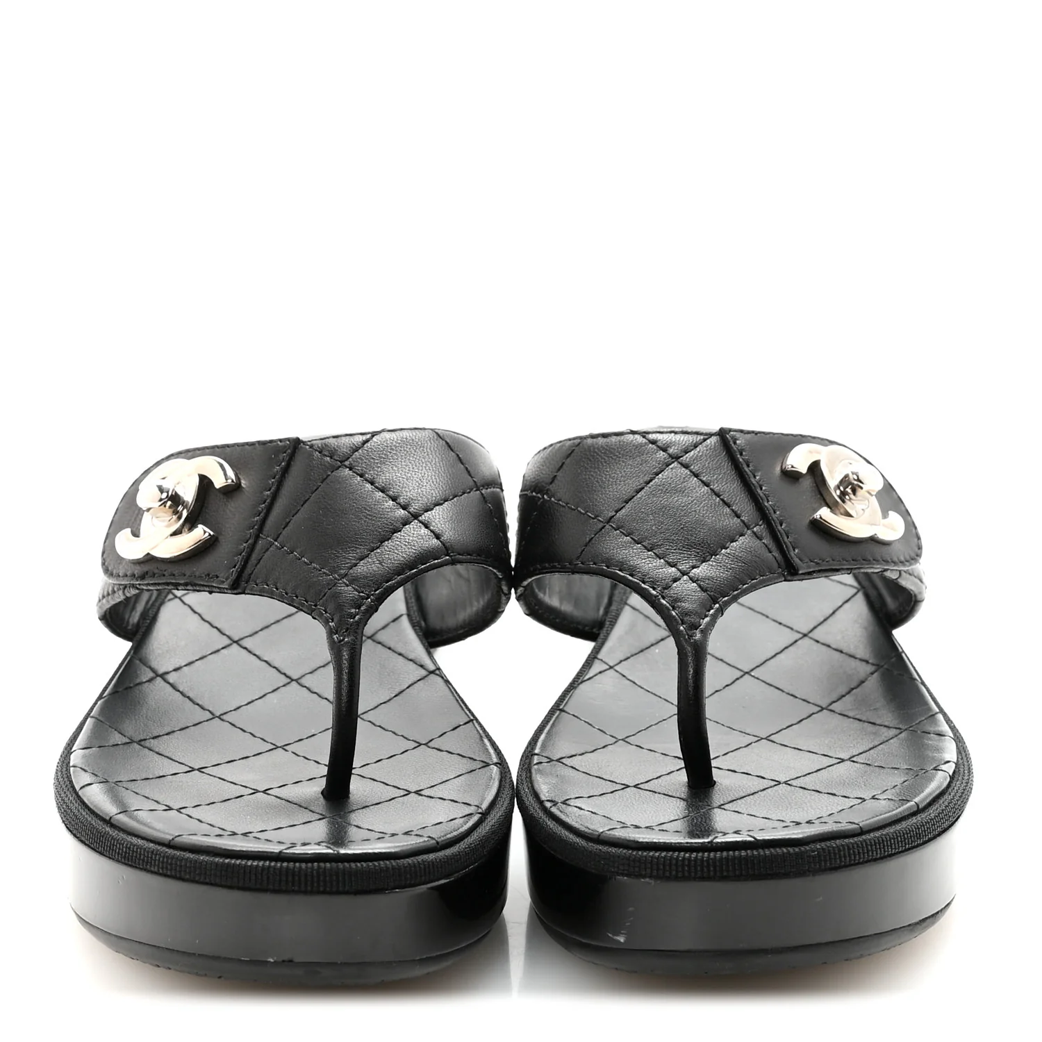 Lambskin Quilted Turnlock CC Platform Thong Sandals 39 Black - Top Club