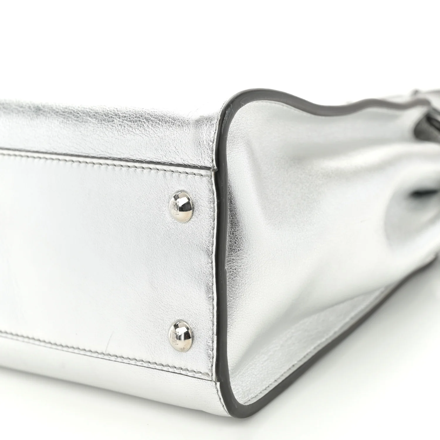 Vitello Catalan Mirror Medium Peekaboo Iconic Satchel Argento - Top Club