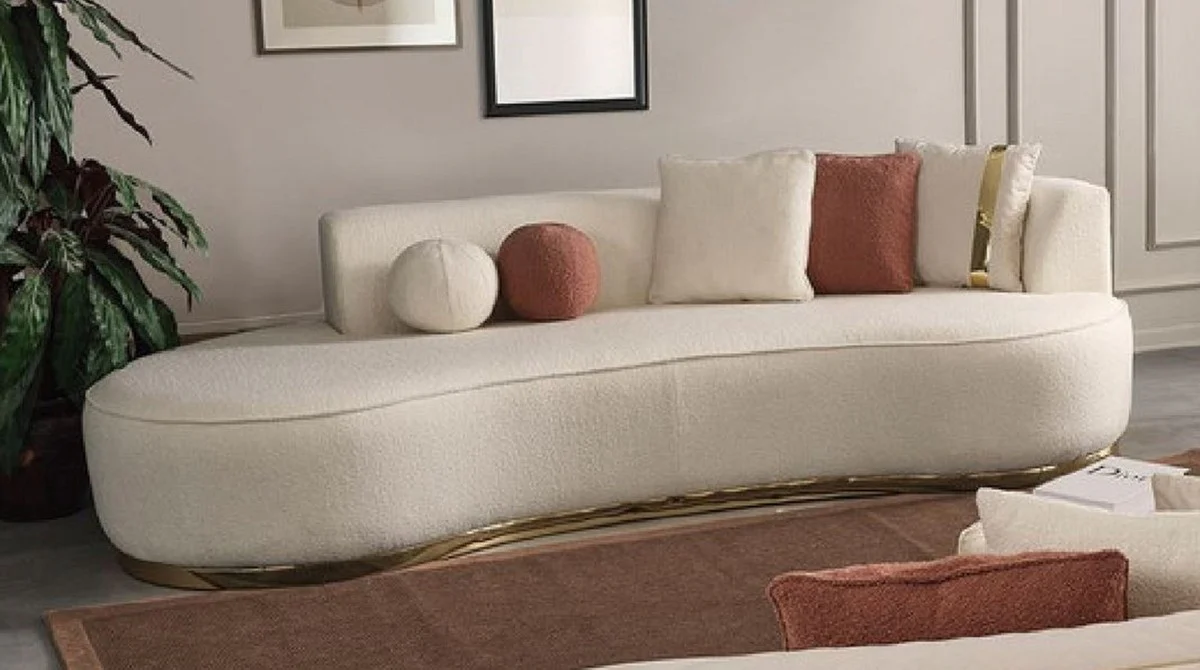 Luxury living room set cream / gold - 2 luxury sofas & 1 luxury swivel chair & 1 luxury stool - living room furniture - luxury furniture - luxury furnishings - living room furnishings