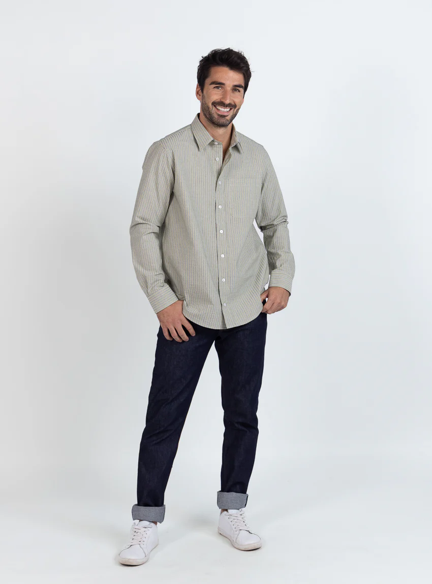 Chemise homme en coton vert tilleul