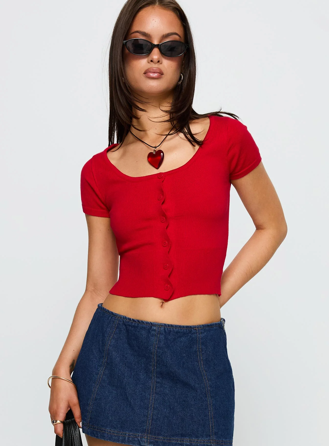 Pretty Sweet Button Up Top Red