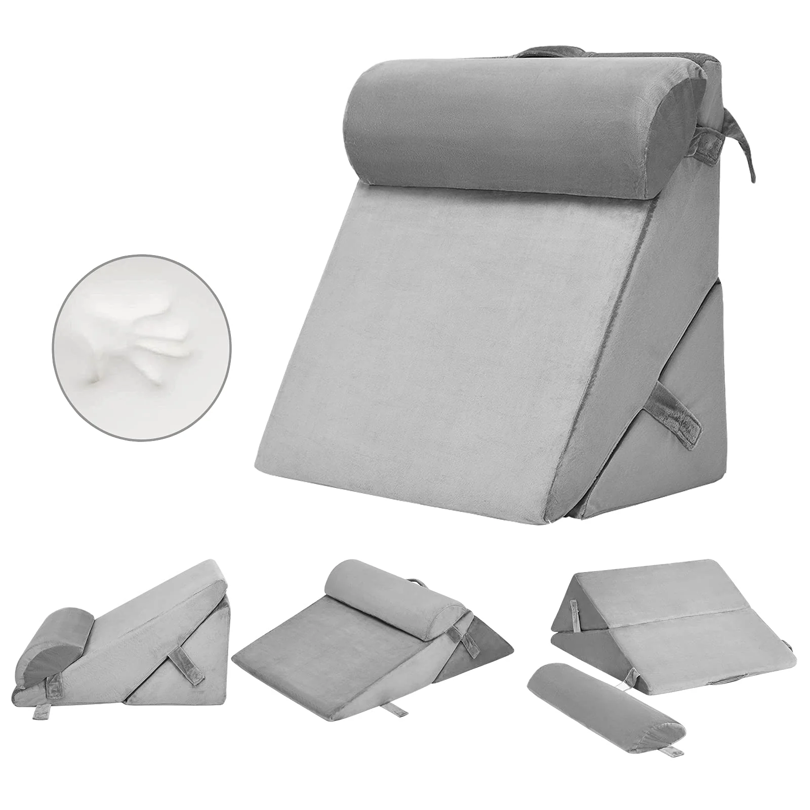 BEFOUNDLOVELY Bed Wedge Pillow with Adjustable Back Support Detachable Headrest, Memory Foam Fill, Soft Washable Cover