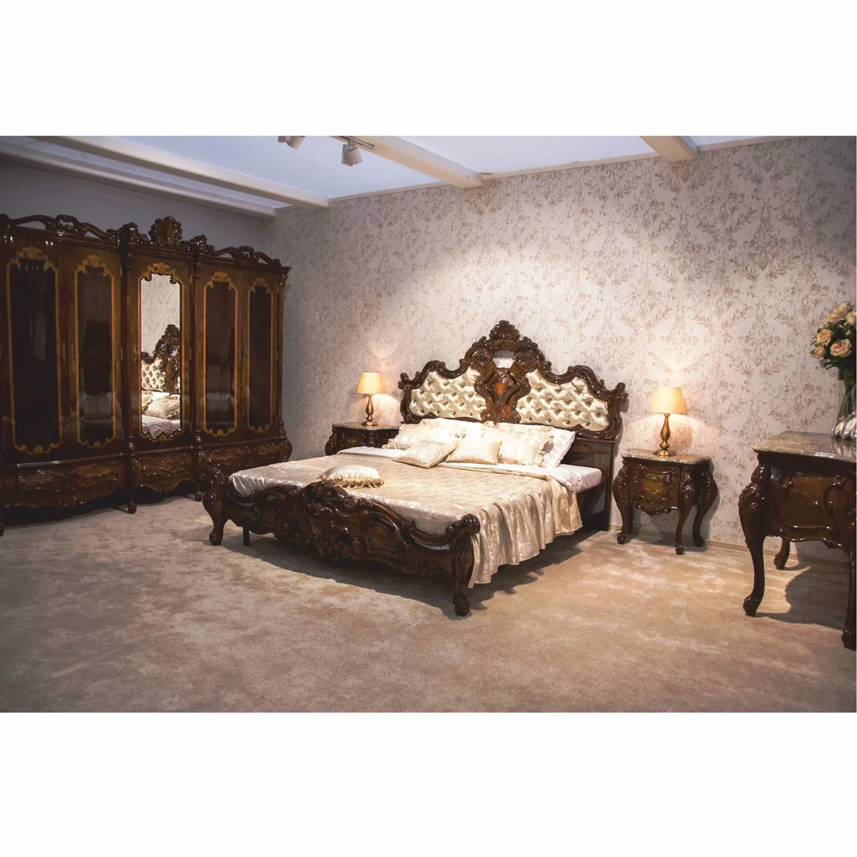 Luxury baroque night dresser dark brown / gray H. 66 cm - baroque style bedroom furniture