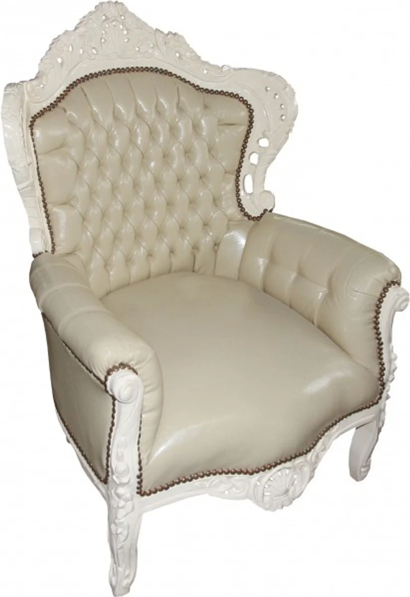 Baroque armchair King cream / cream leather look - antique furniture