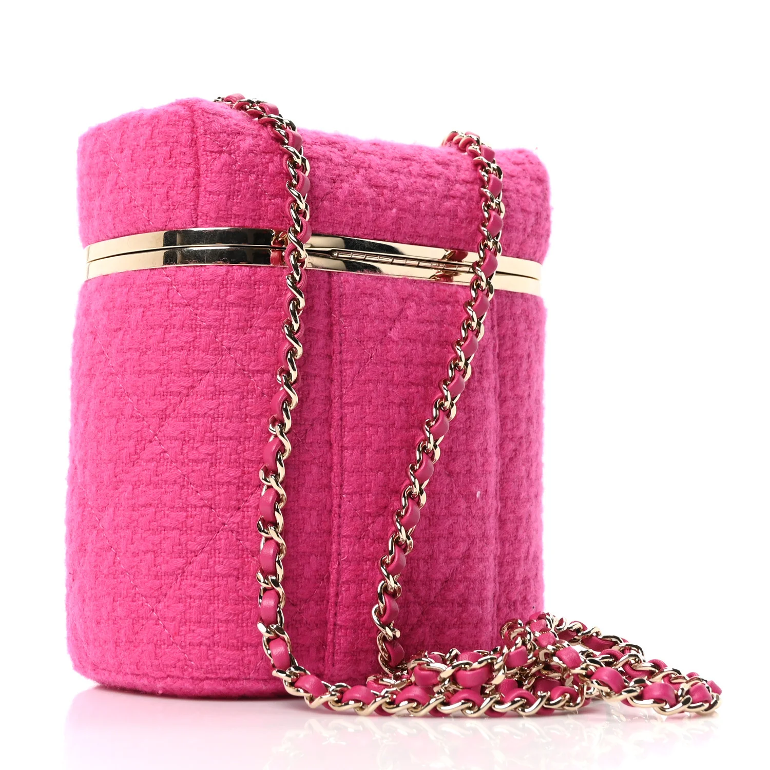 Tweed Quilted Small Vanity Case Fuchsia - Top Club