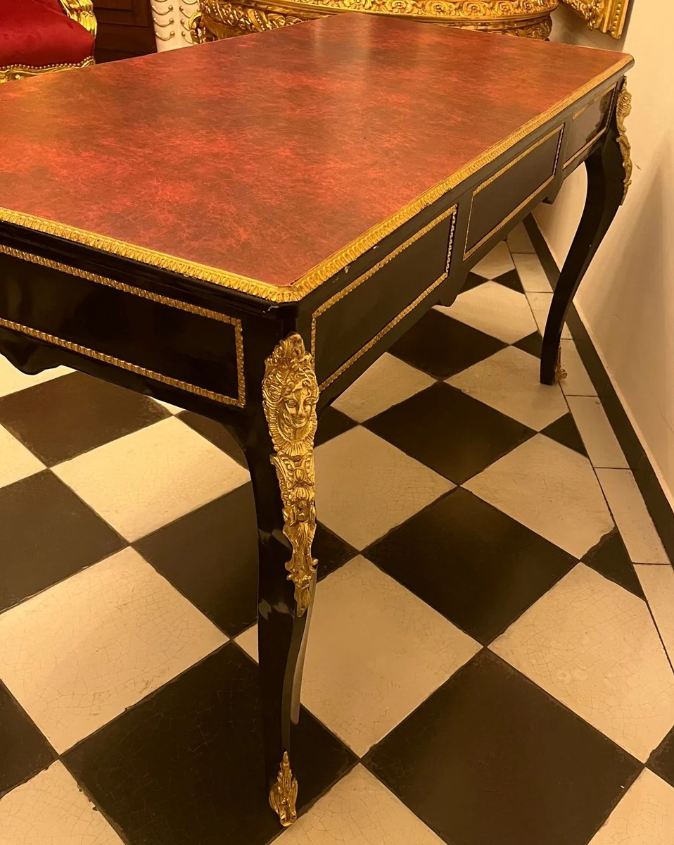 Luxury Baroque Desk Black / Gold / Bordeaux 143 cm - Baroque Secretary