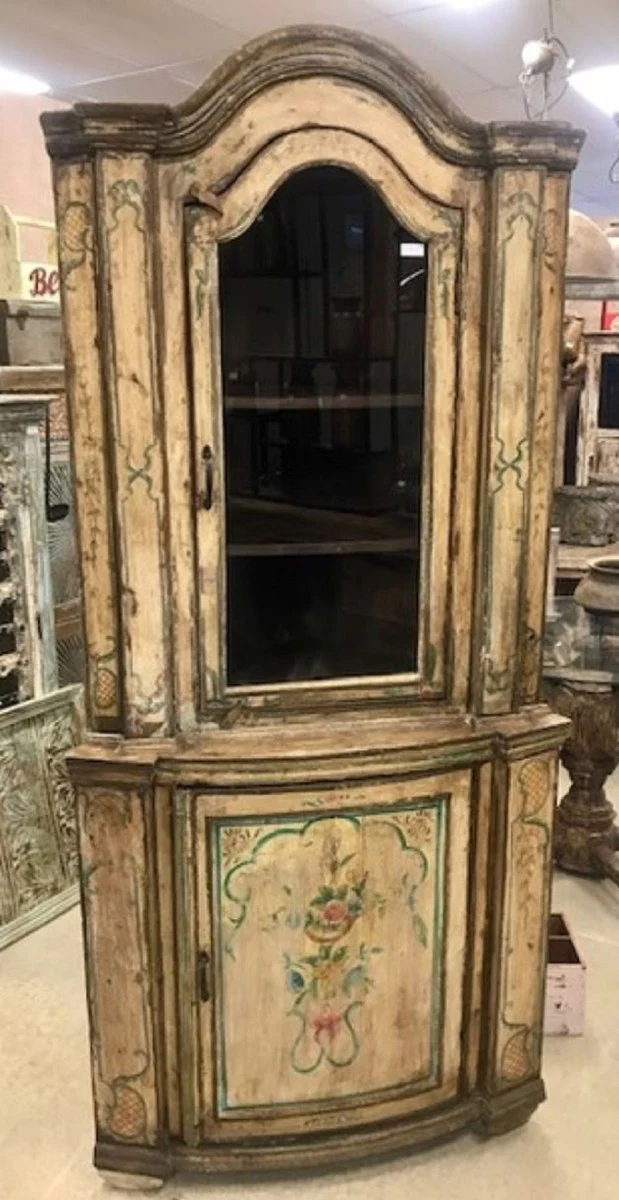 Country house style corner cupboard vintage hand painted 95 x 65 x H. 200 cm - solid wood cupboard with 2 doors - kitchen cupboard - country house style furniture cupboard corner