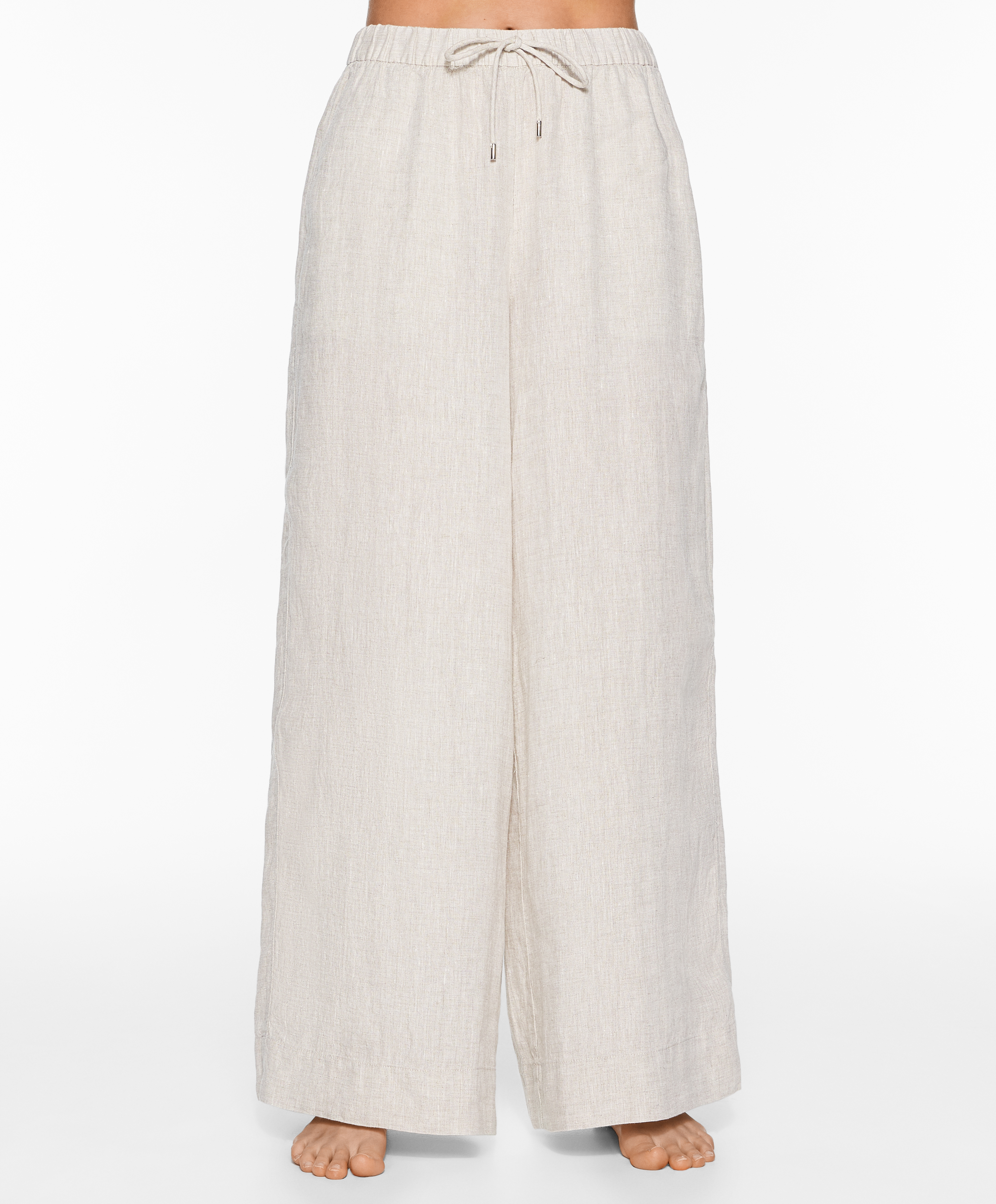OYSHO 100% linen wide straight-leg trousers