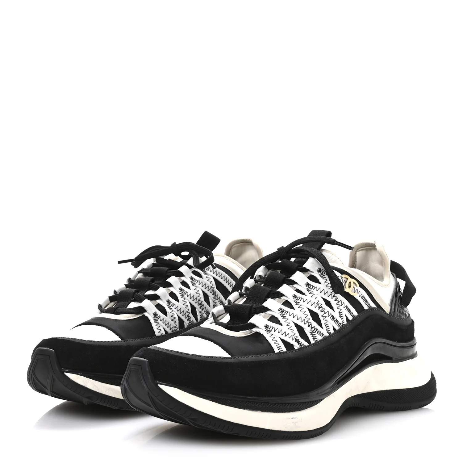 Fabric Suede Calfskin Sneakers 41 Black Beige White - Top Club