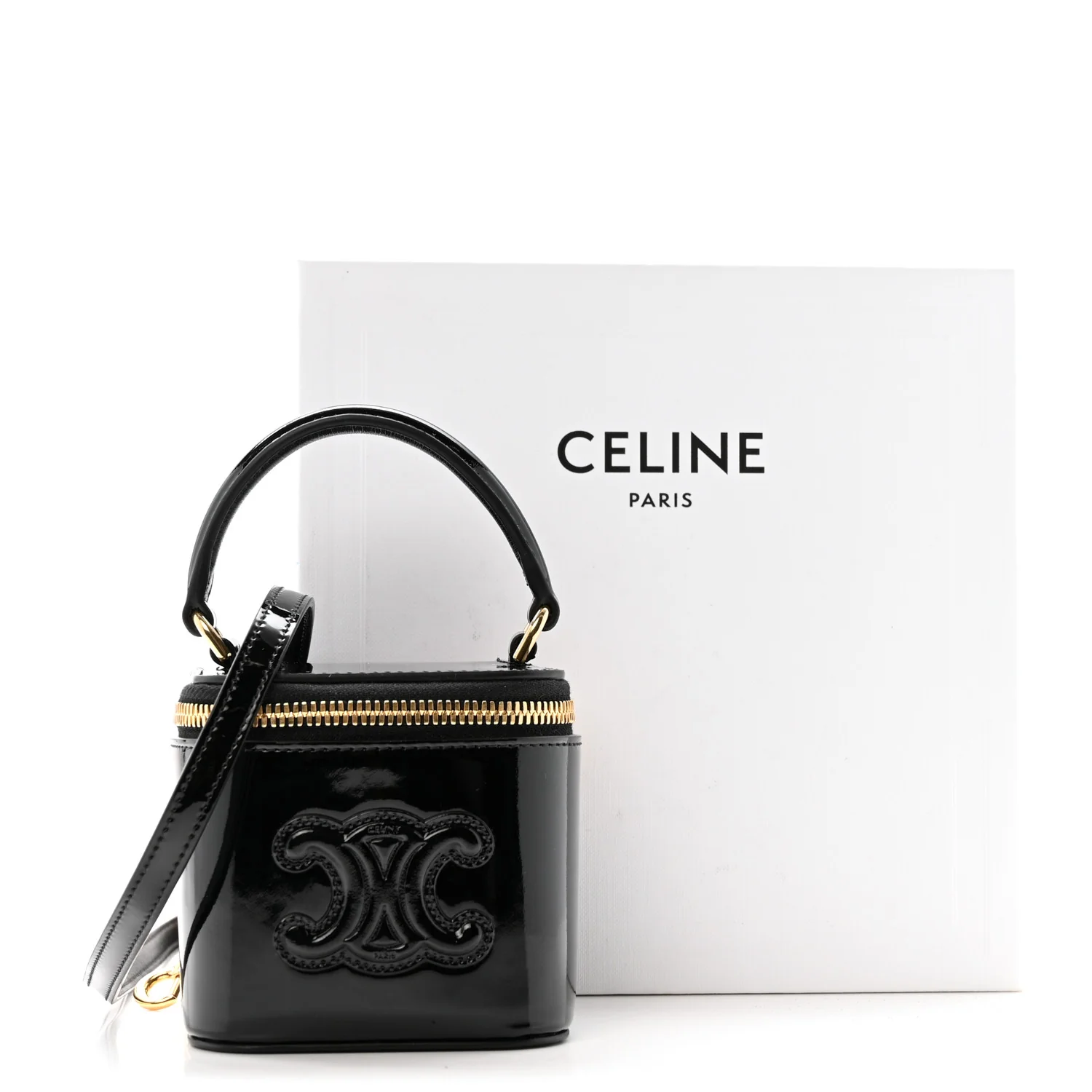Patent Calfskin Triomphe Mini Vanity Case Black - Top Club