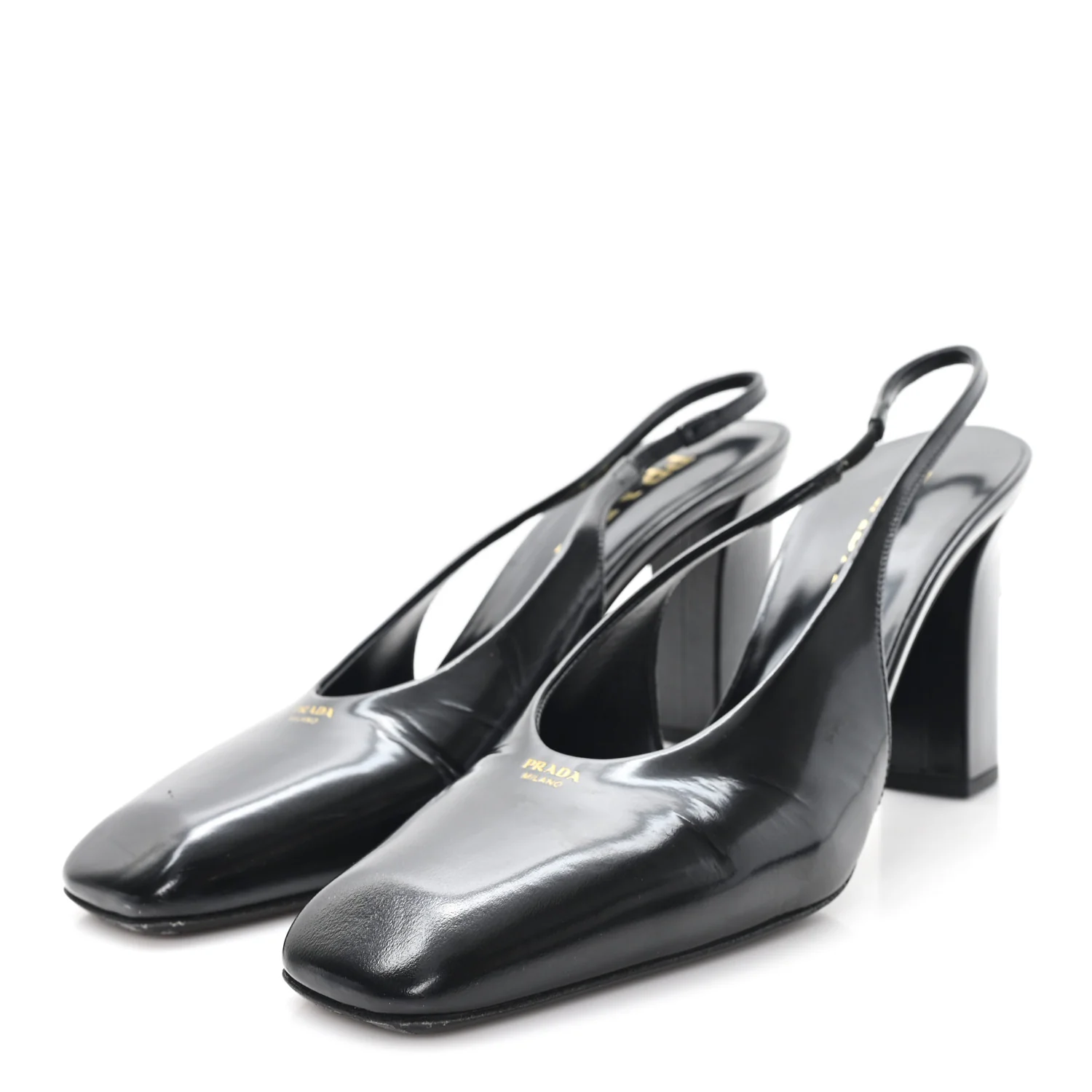 Patent Calfskin Square Toe 85mm Slingback Pumps 38 Black - Top Club