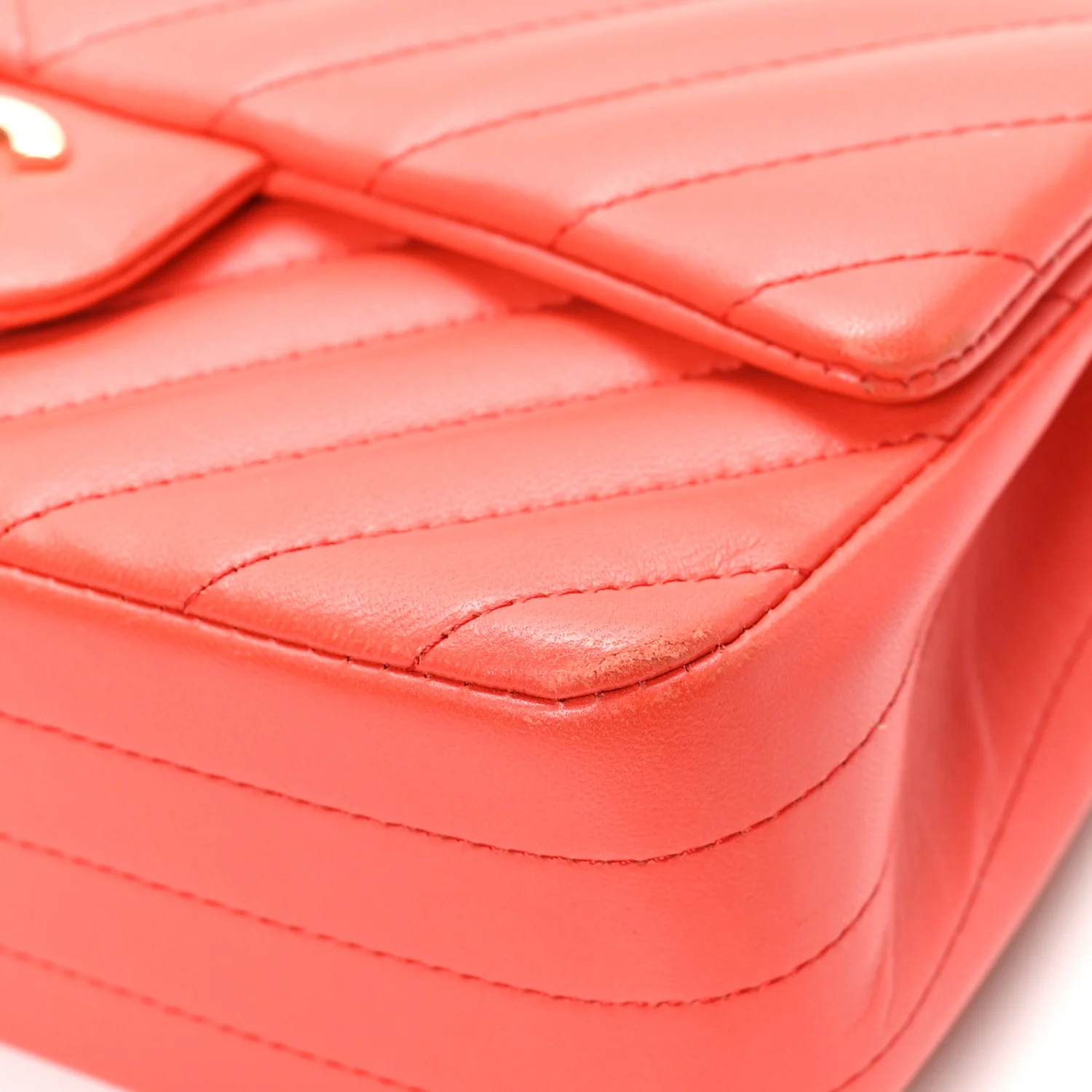 Lambskin Chevron Quilted Mini Rectangular Flap Red - Top Club