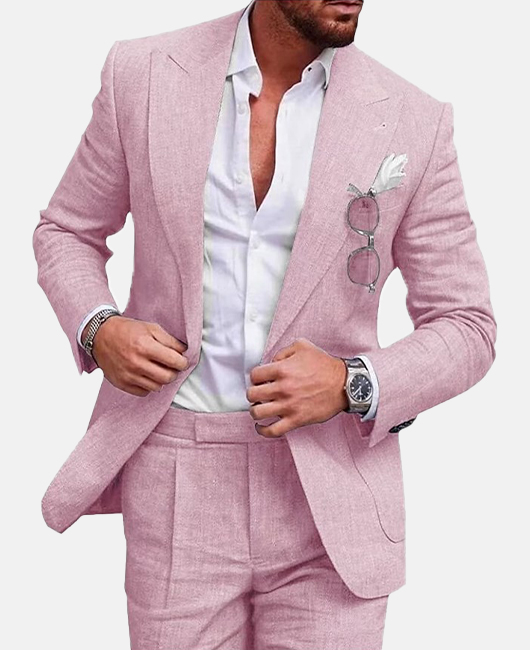 Casual Solid Color Lapel Collar Pocket One Button Blazer & Pants 2Pcs Set