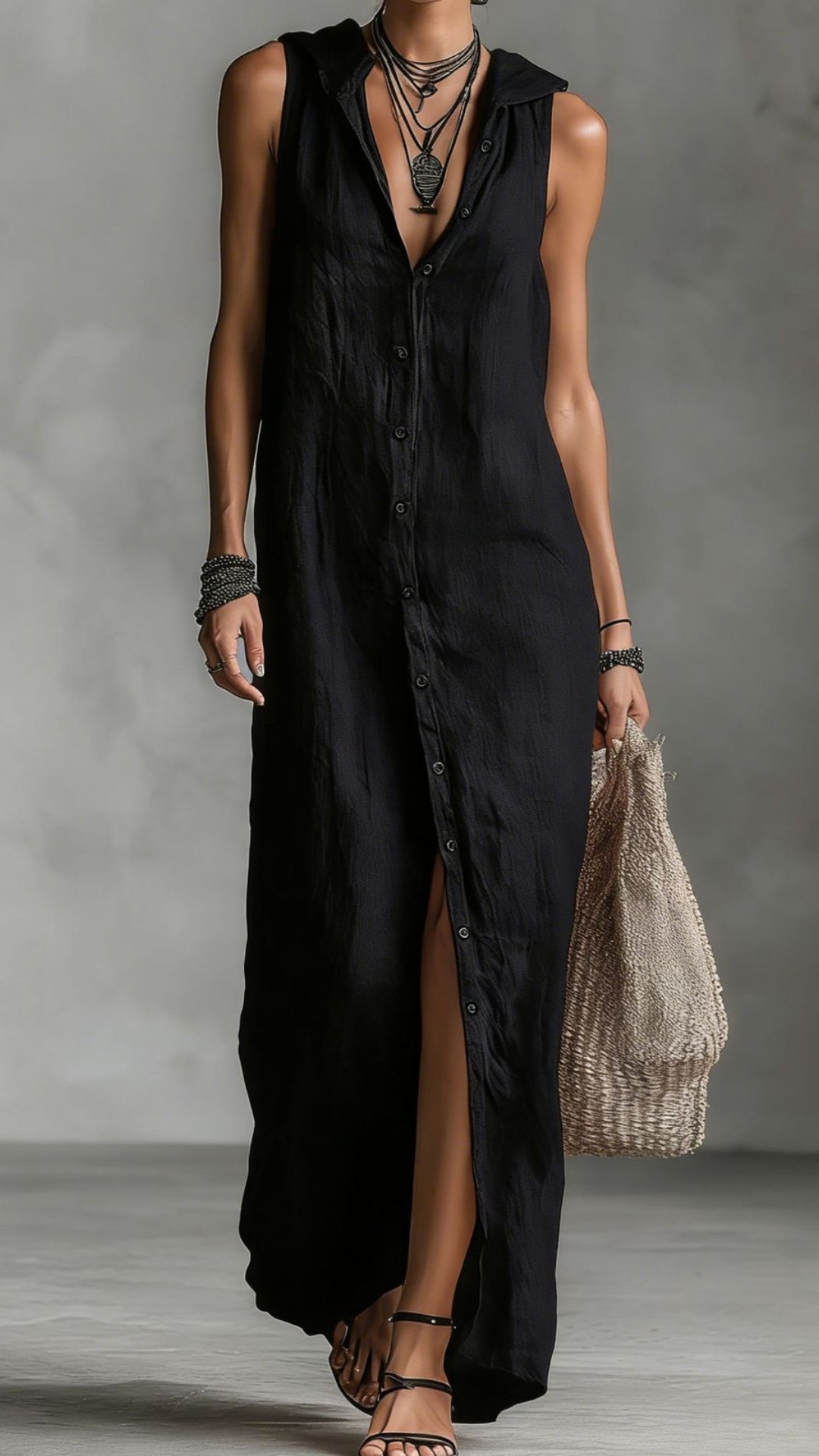 Women's button-down sleeveless hooded dress - Nordfashionstorm - Women's Clothing, Fashion for You - Nordfashionstorm.com