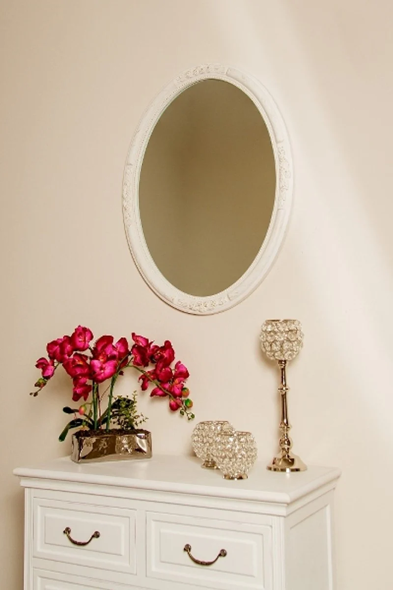 Baroque mirror white 57 x H. 77 cm - Oval baroque wall mirror with wooden frame