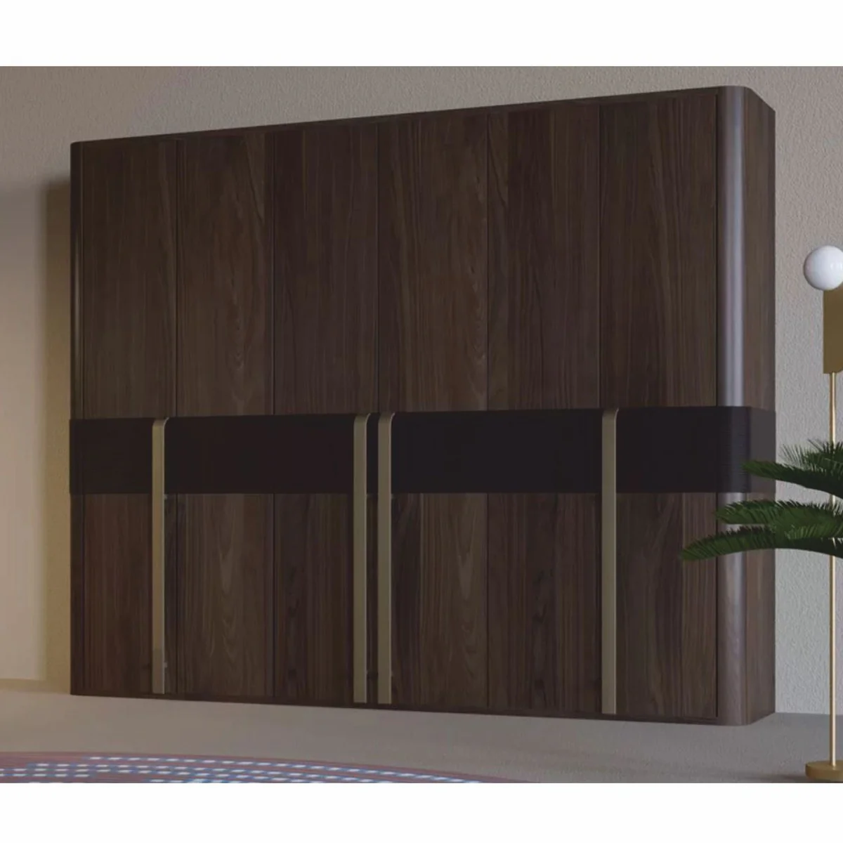 Luxury bedroom cupboard brown / dark brown / brass 280 x 65 x H. 228 cm