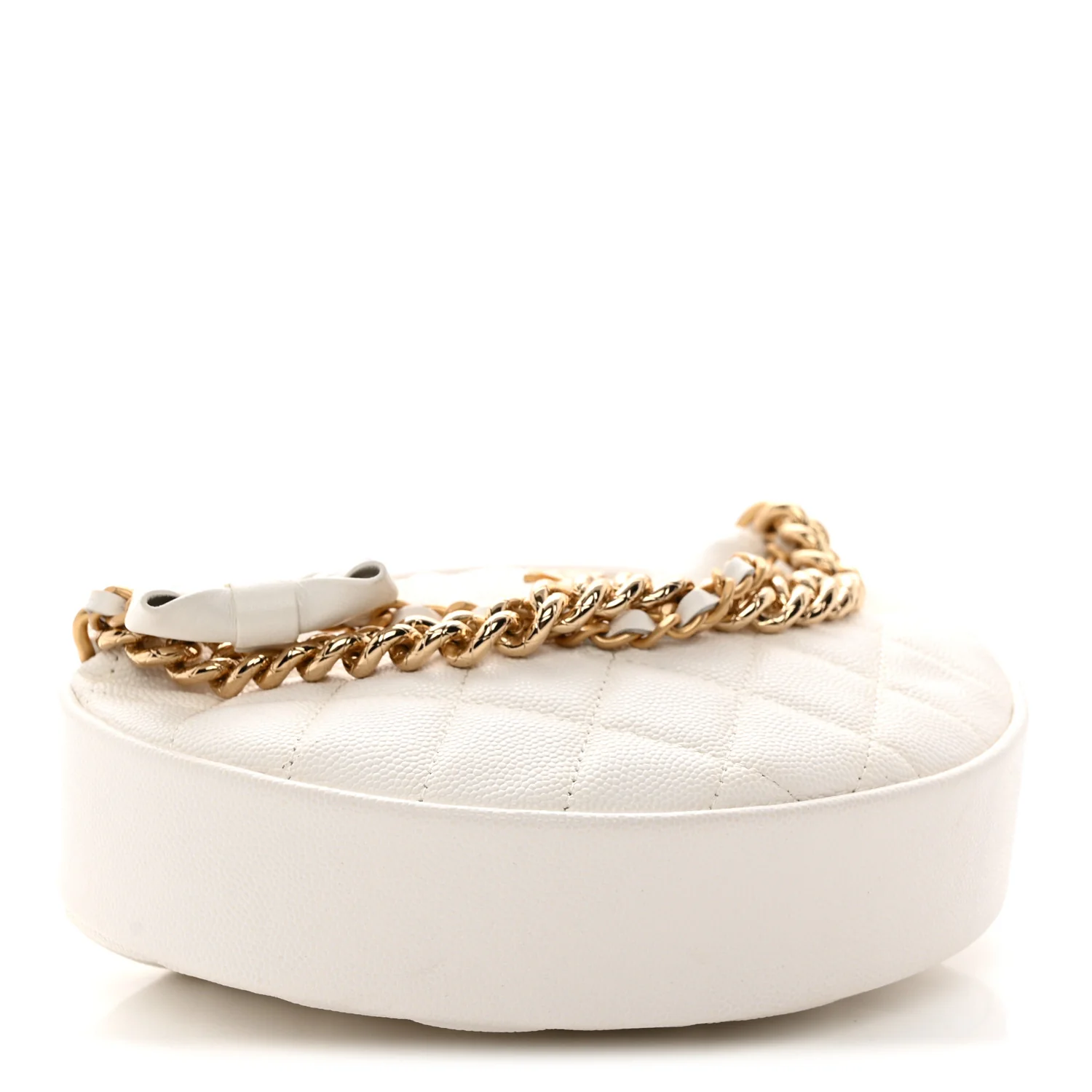 Shiny Caviar Quilted Bow Pouch Hobo White - Top Club
