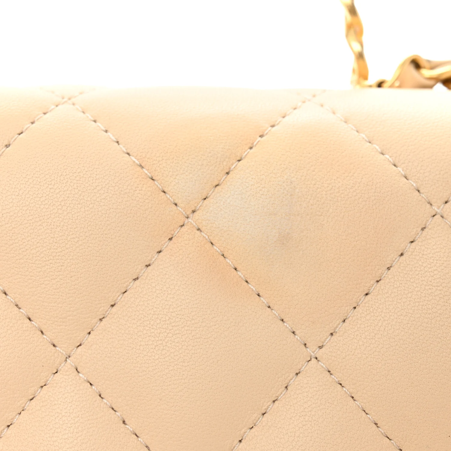 Lambskin Quilted Metal Enamel Chain Top Handle Square Flap Beige - Top Club