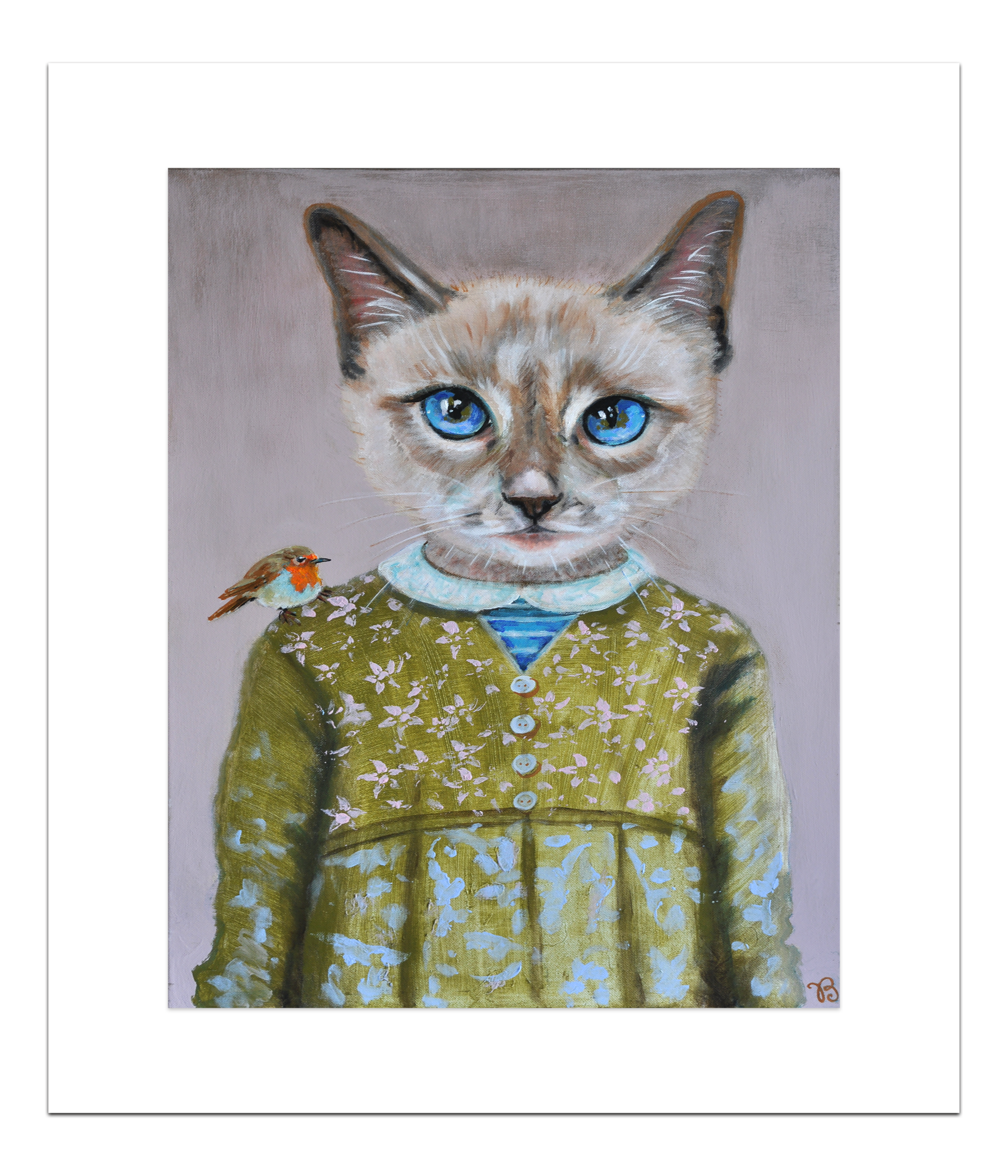Poster Kitty en Roodborstje 40 x 50 cm