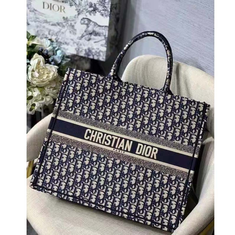 CD Unisex CD Large Book Tote Navy Blue CD Oblique Embroidery - Top Club